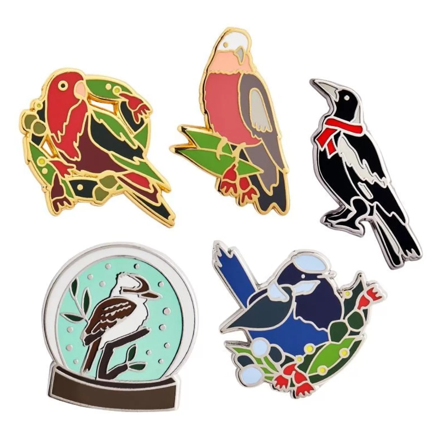 An Australian Christmas Bird Enamel Pin Pack - 5 Piece*Erstwilder New