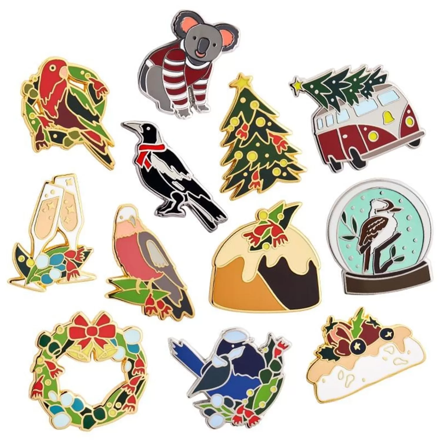 An Australian Christmas Complete Enamel Pin Pack - 12 Piece*Erstwilder Outlet