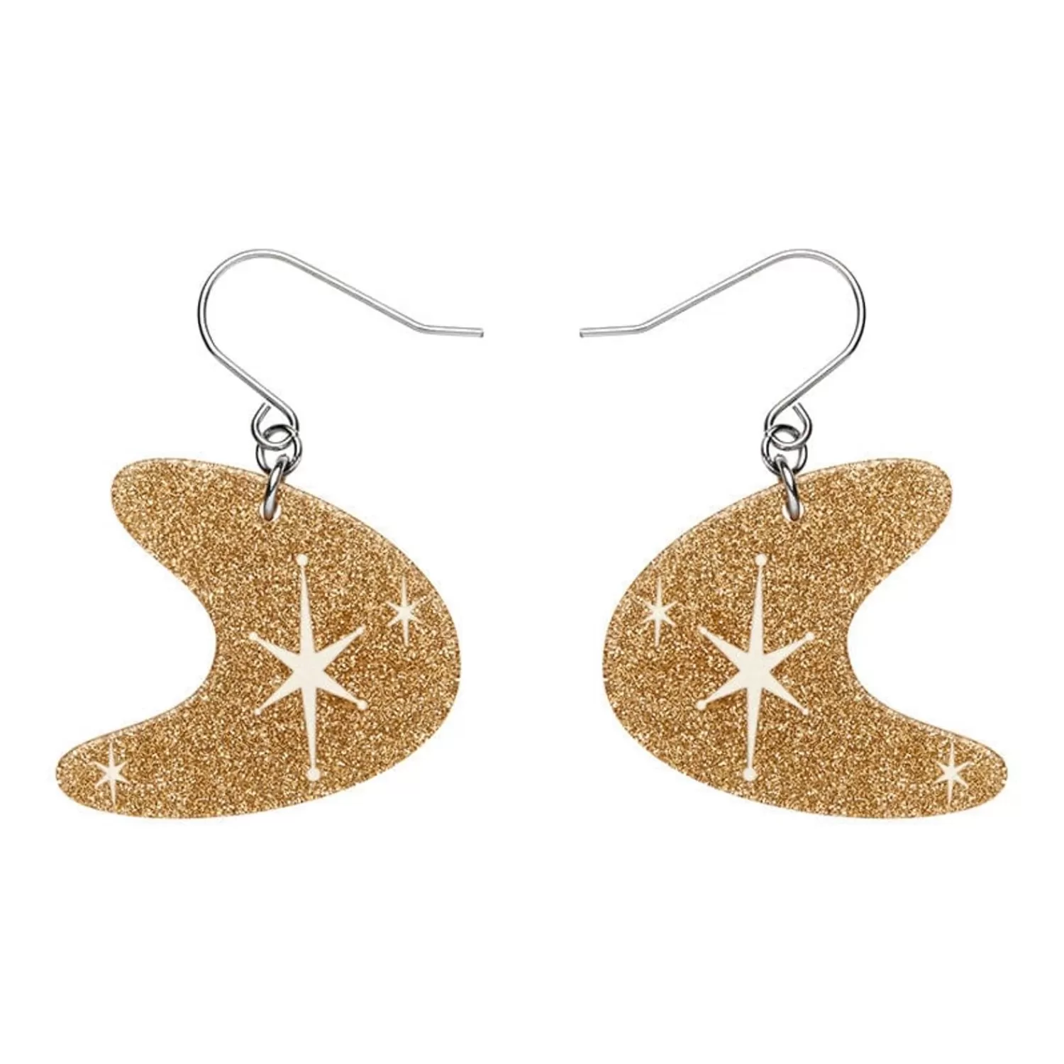 Atomic Boomerang Glitter Drop Earrings - Gold*Erstwilder New