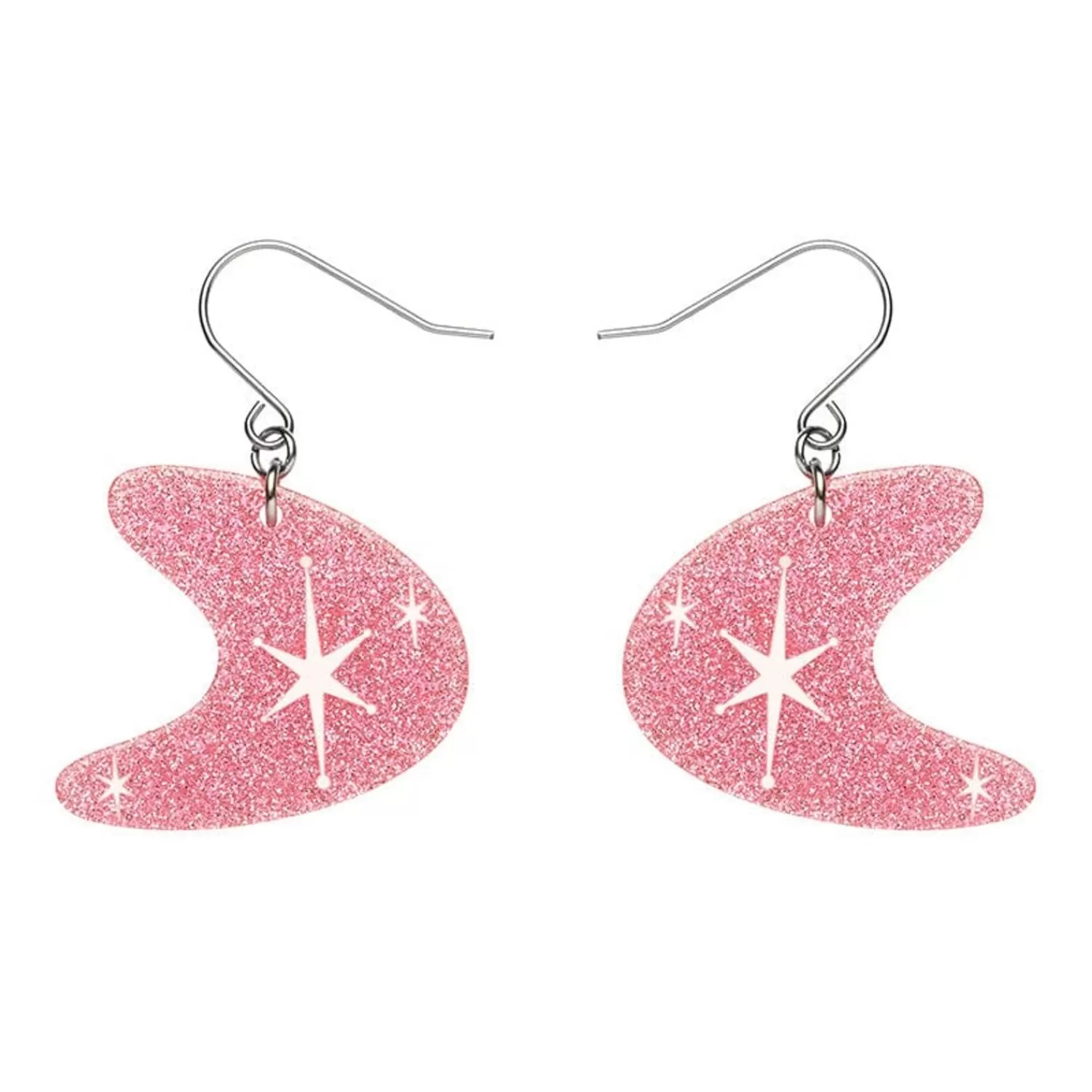 Atomic Boomerang Glitter Drop Earrings - Pink*Erstwilder Flash Sale