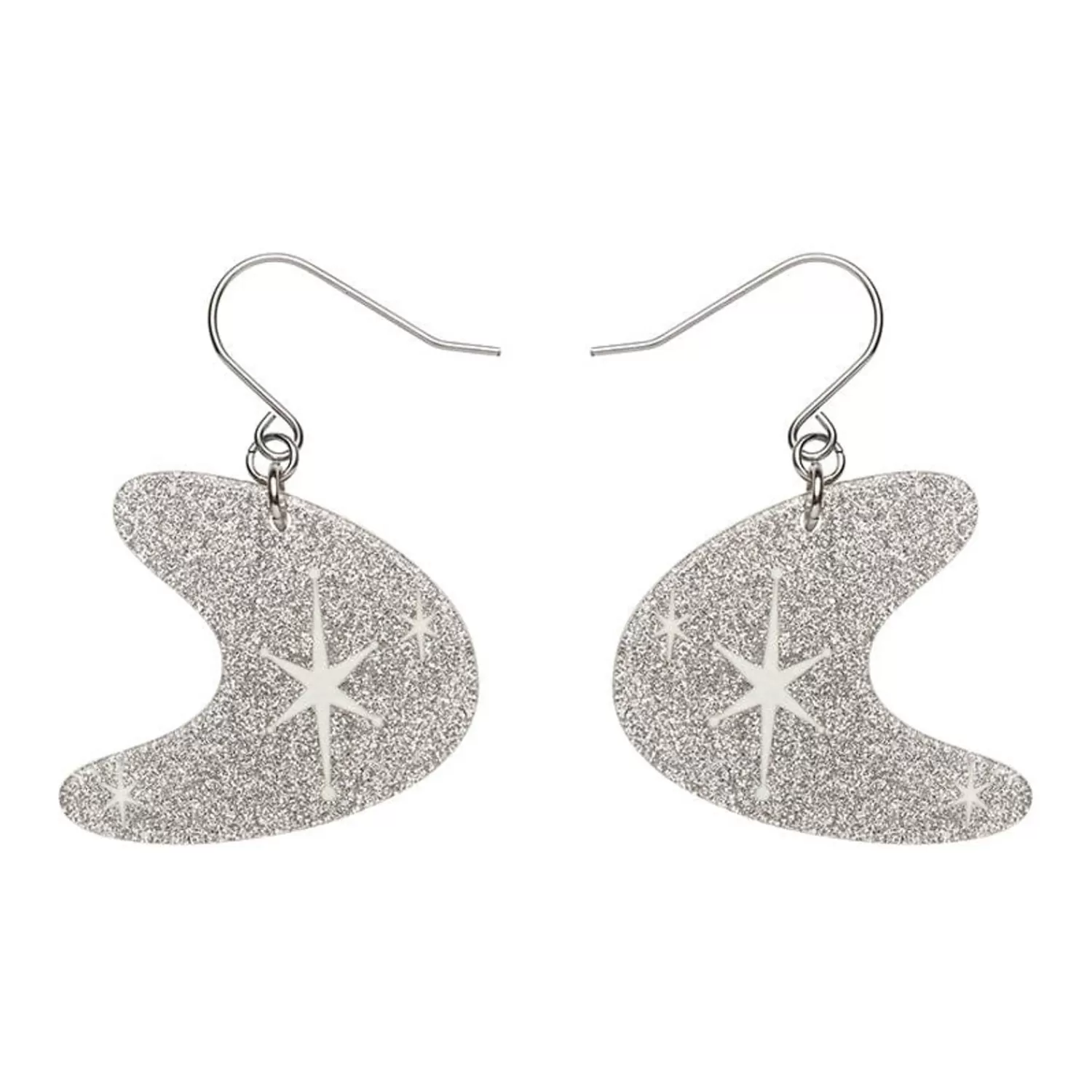 Atomic Boomerang Glitter Drop Earrings - Silver*Erstwilder Flash Sale