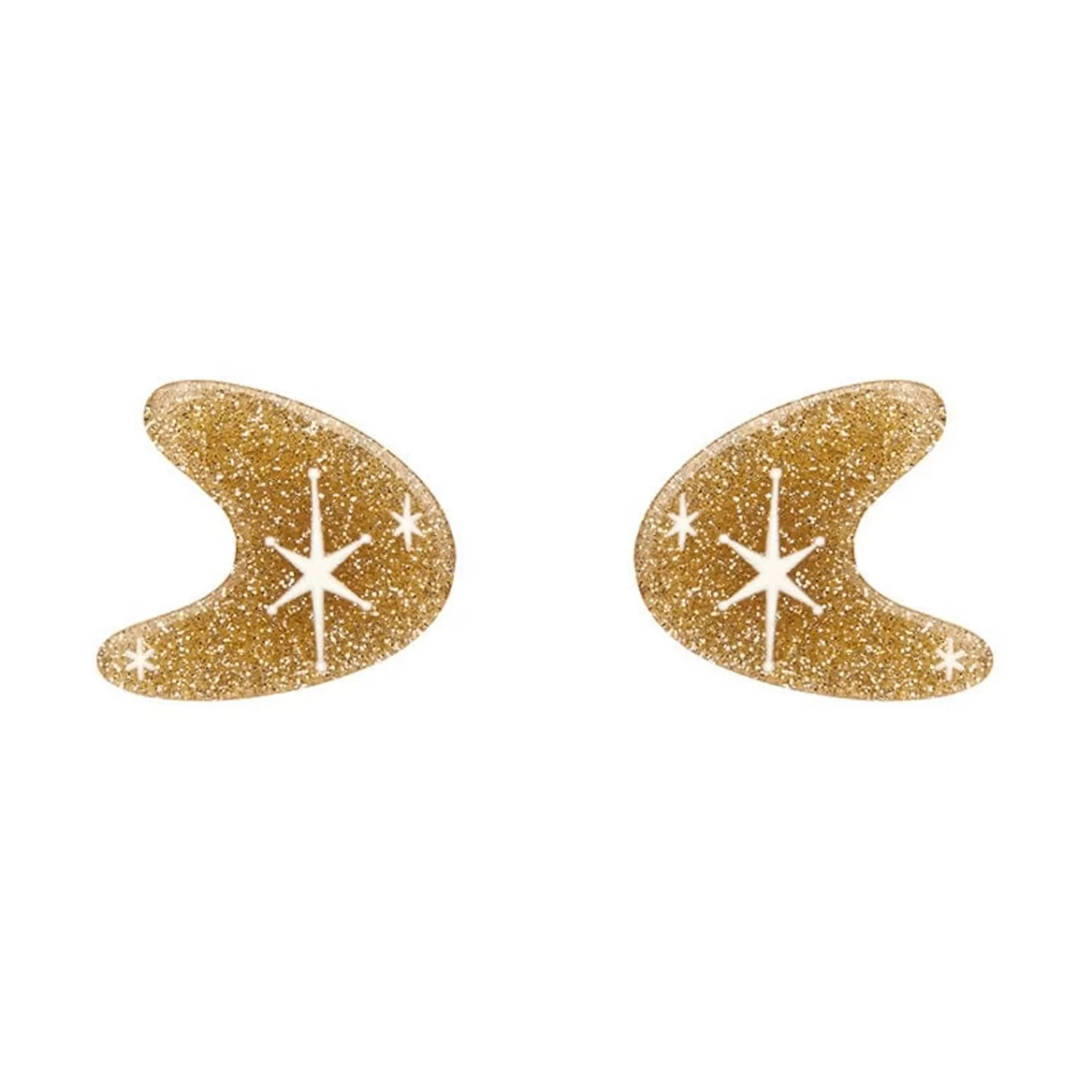 Atomic Boomerang Glitter Stud Earrings - Gold*Erstwilder Clearance