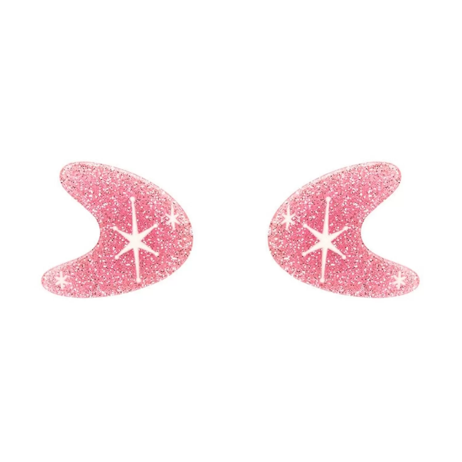 Atomic Boomerang Glitter Stud Earrings - Pink*Erstwilder Fashion