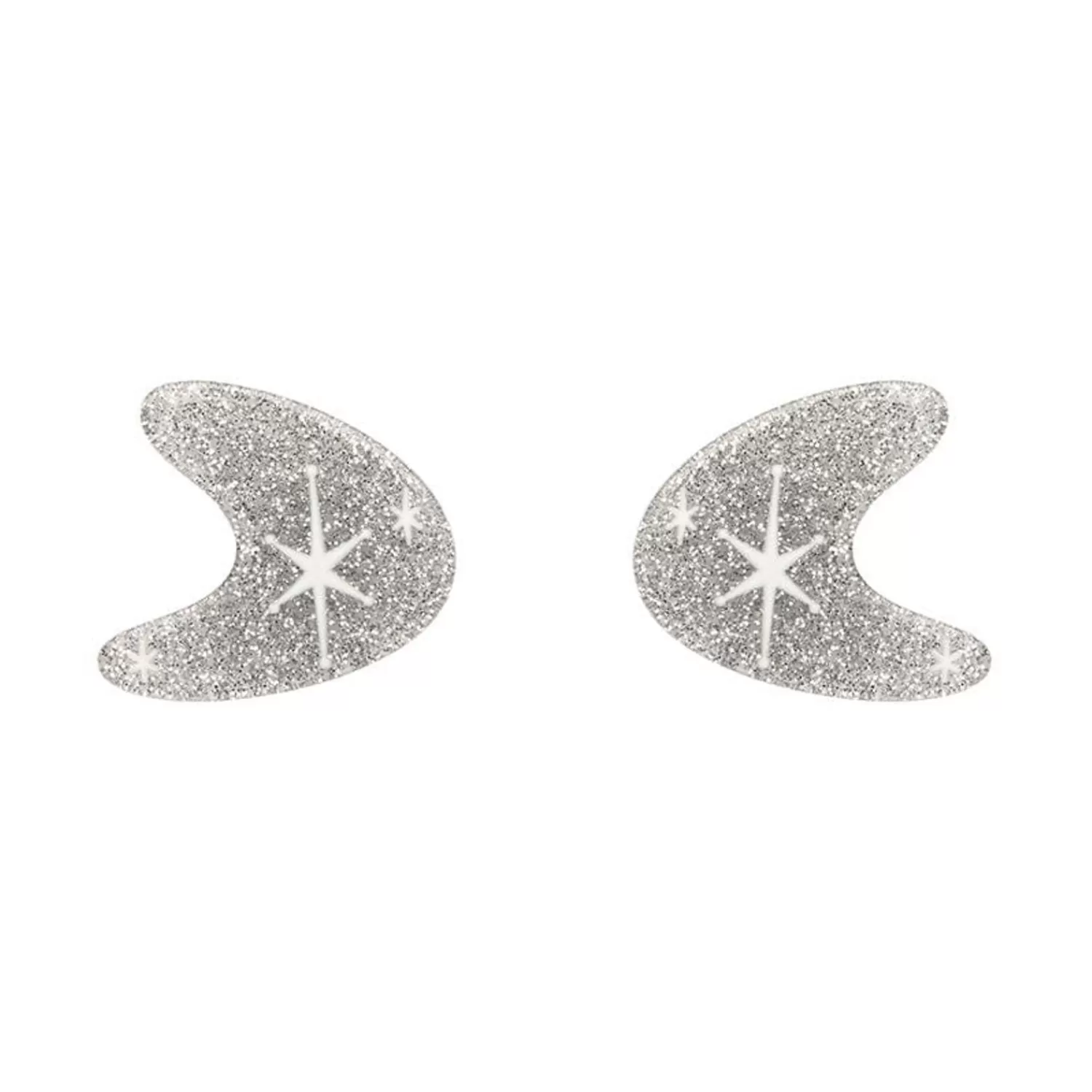 Atomic Boomerang Glitter Stud Earrings - Silver*Erstwilder Outlet