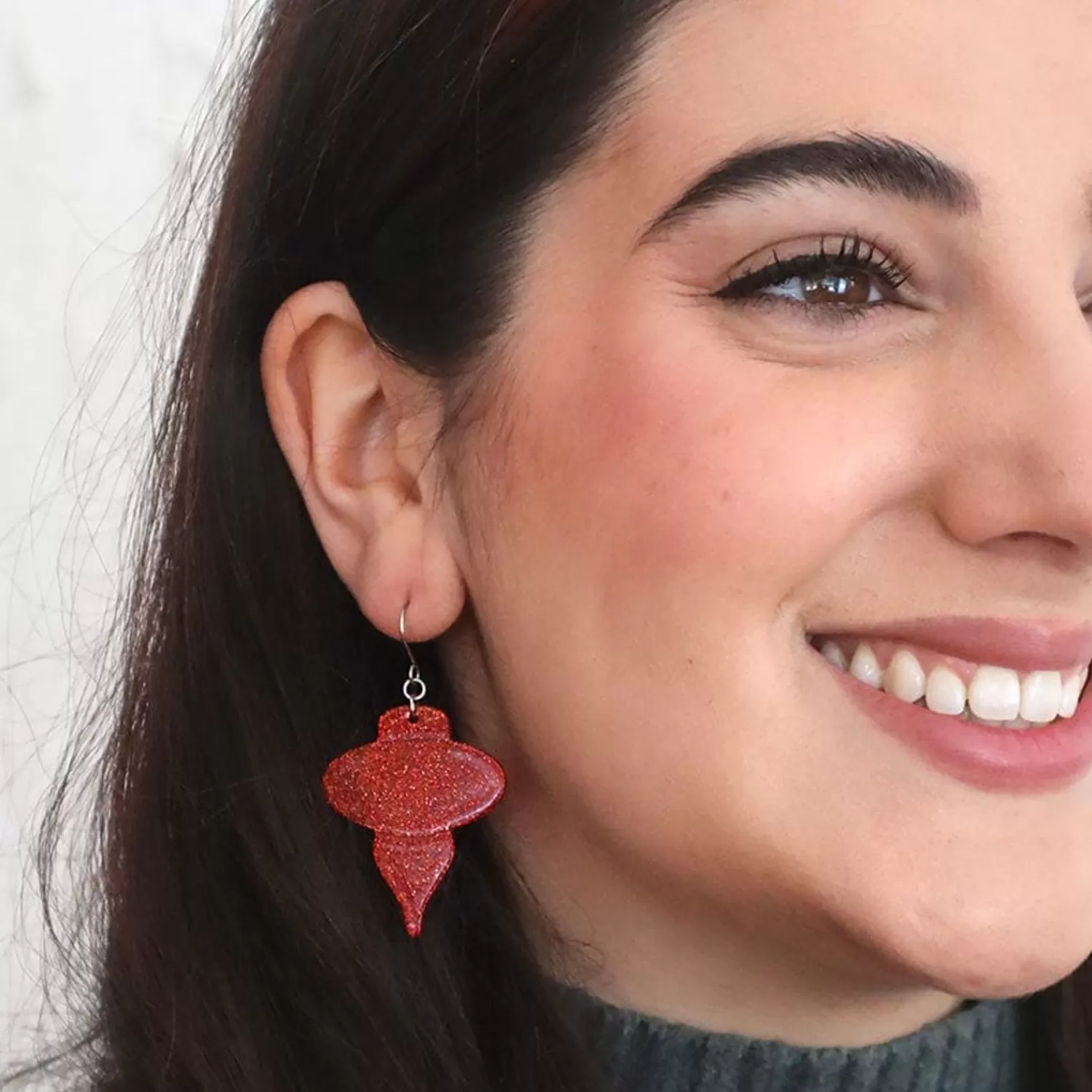 Baubles Glitter Drop Earrings - Red*Erstwilder Outlet