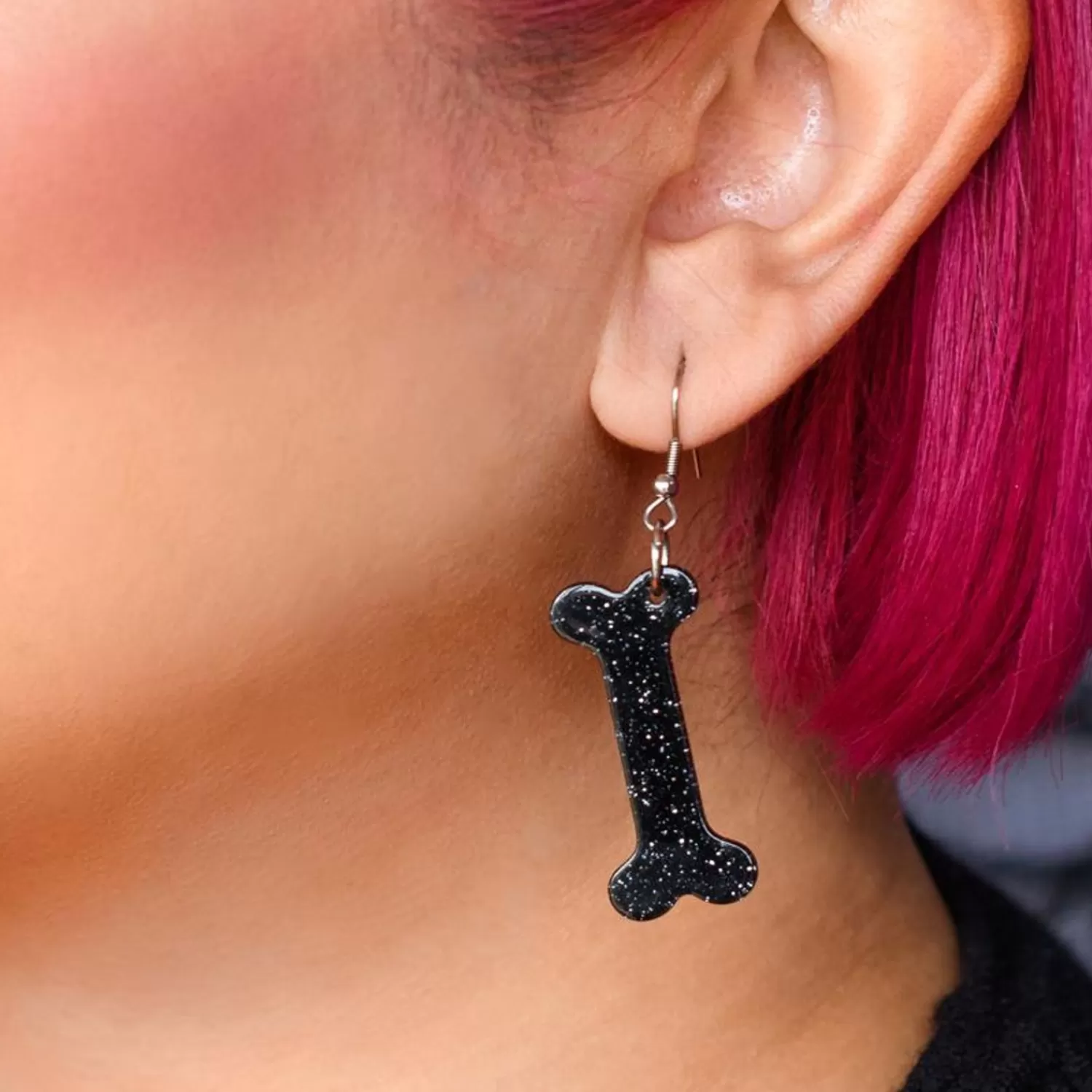 Bones Glitter Resin Drop Earrings - Black*Erstwilder Hot