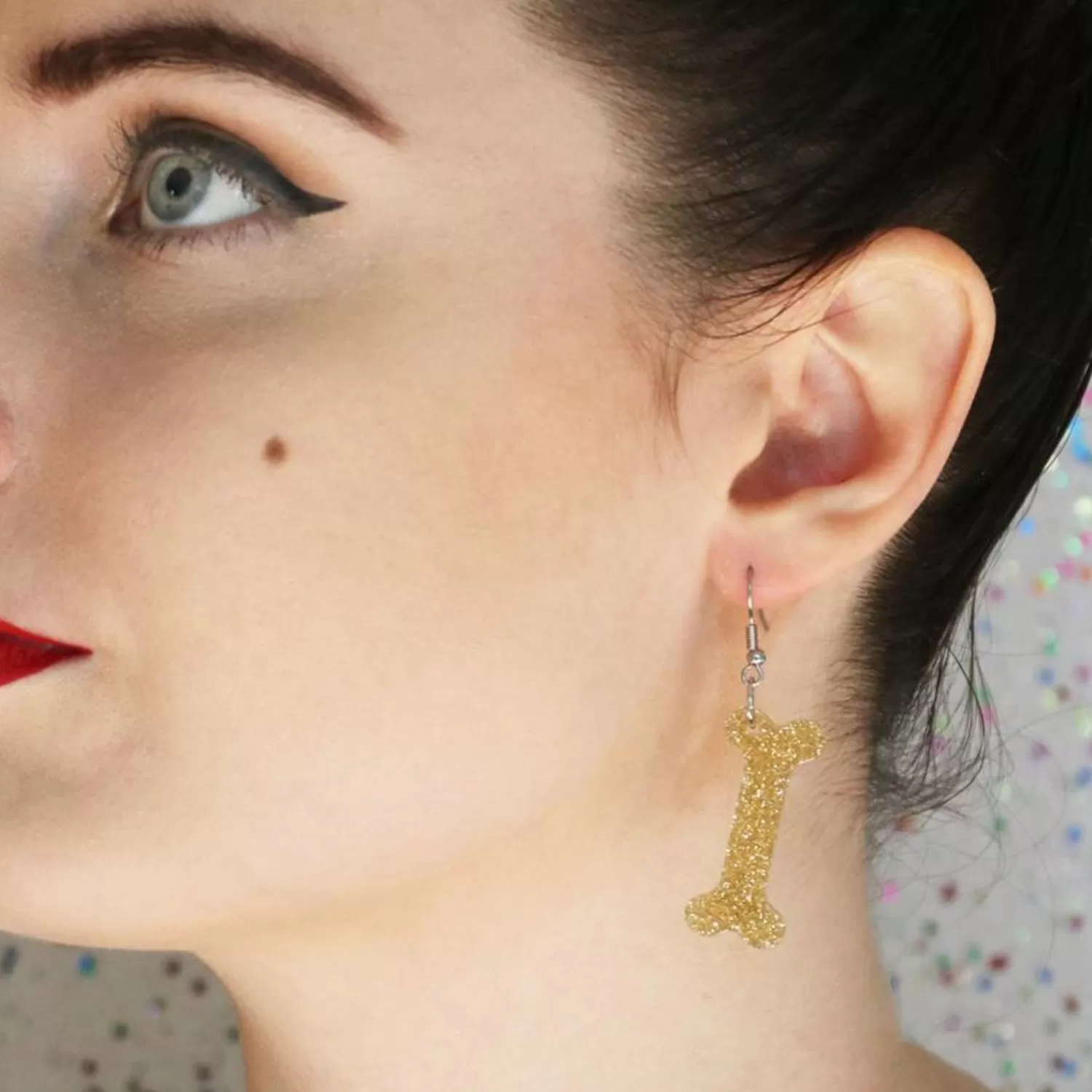 Bones Glitter Resin Drop Earrings - Gold*Erstwilder Flash Sale