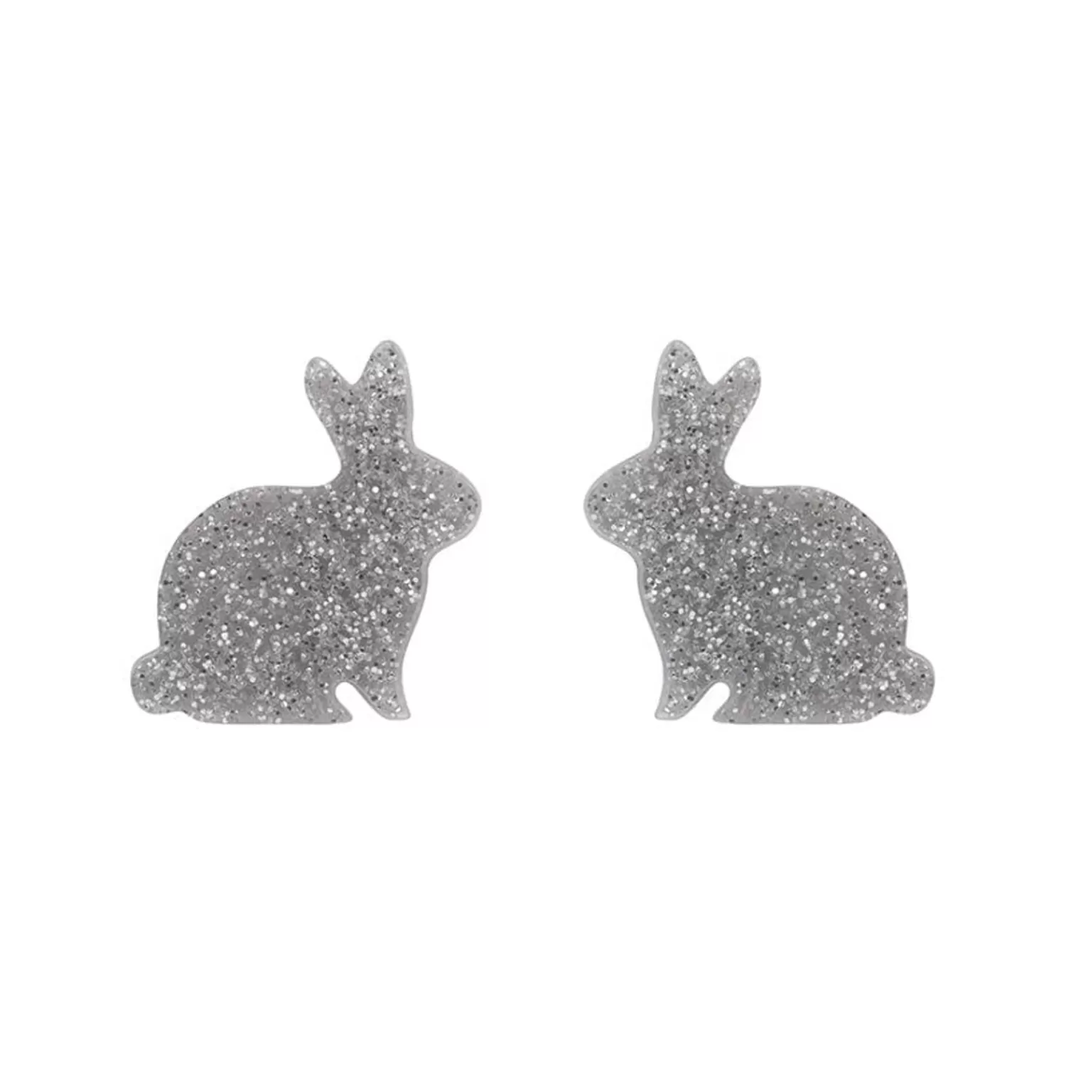 Bunny Glitter Resin Stud Earrings - Silver*Erstwilder Flash Sale