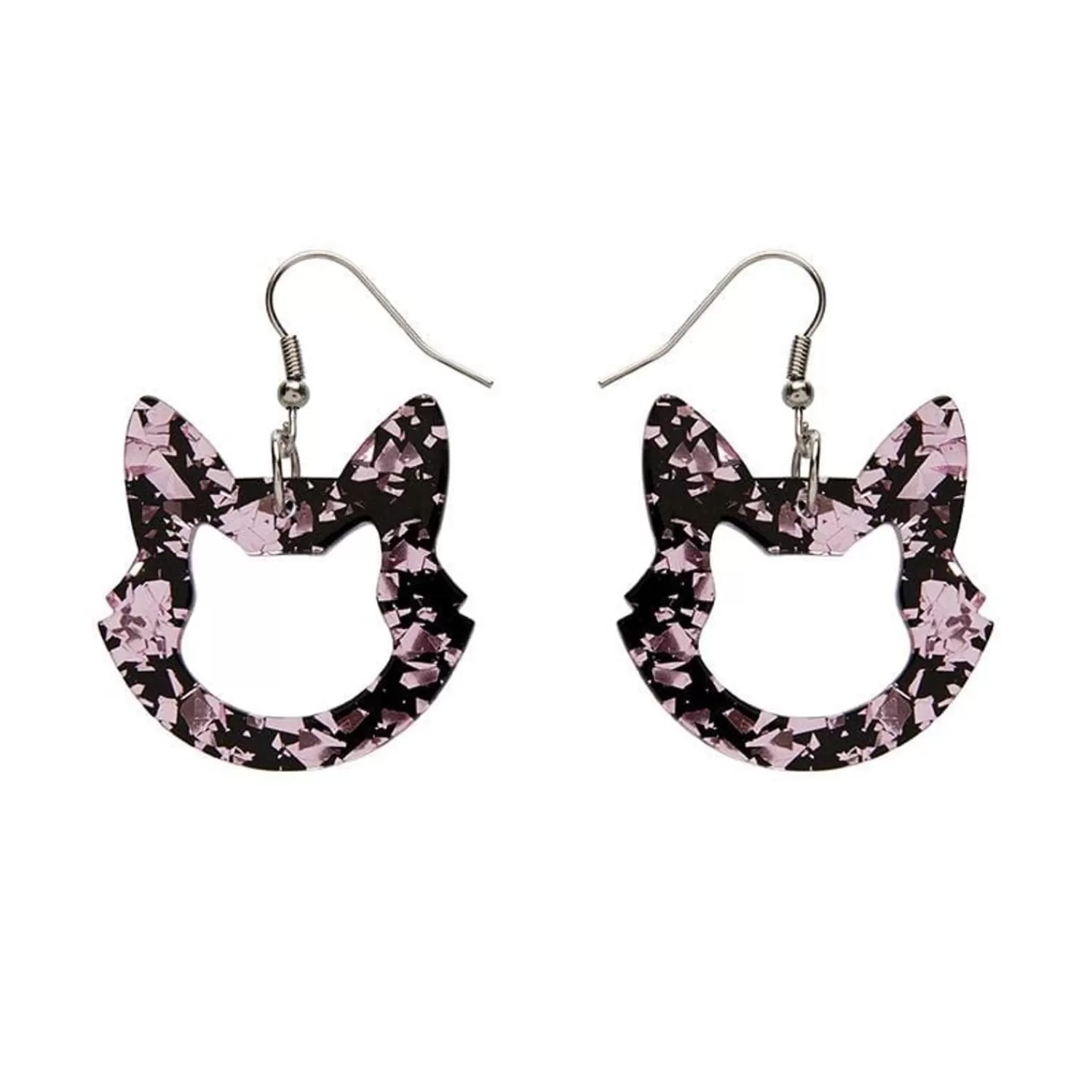 Cat Head Chunky Glitter Resin Drop Earrings - Pink*Erstwilder Cheap