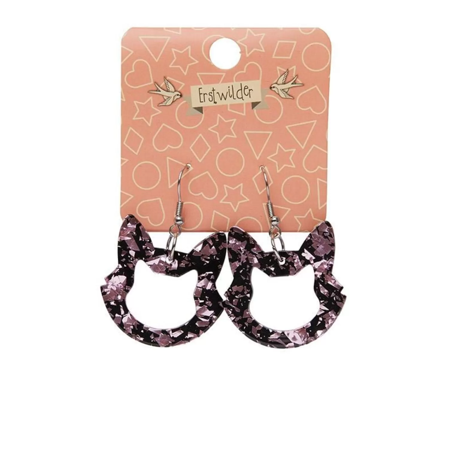 Cat Head Chunky Glitter Resin Drop Earrings - Pink*Erstwilder Cheap