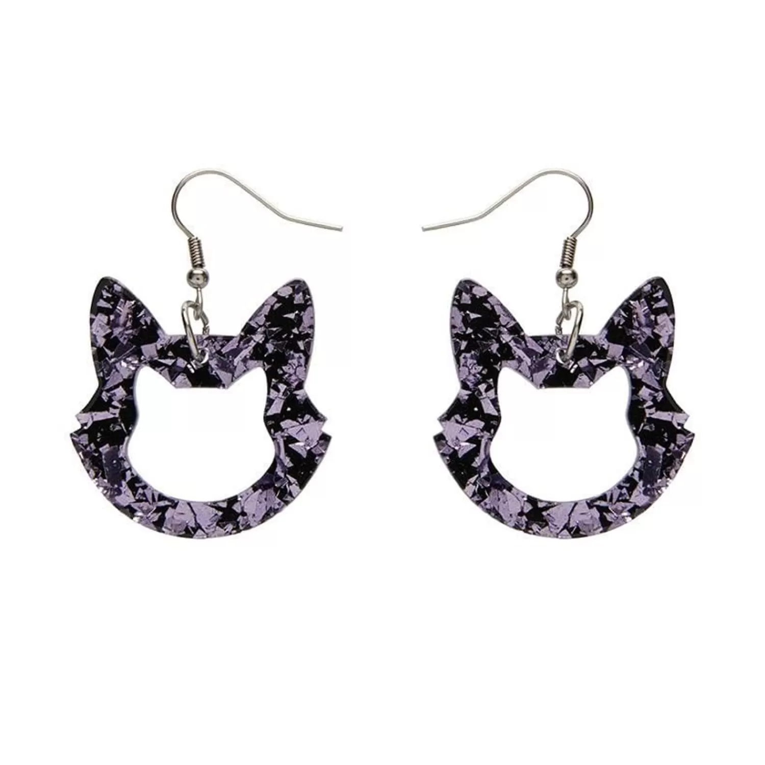 Cat Head Chunky Glitter Resin Drop Earrings - Purple*Erstwilder Shop