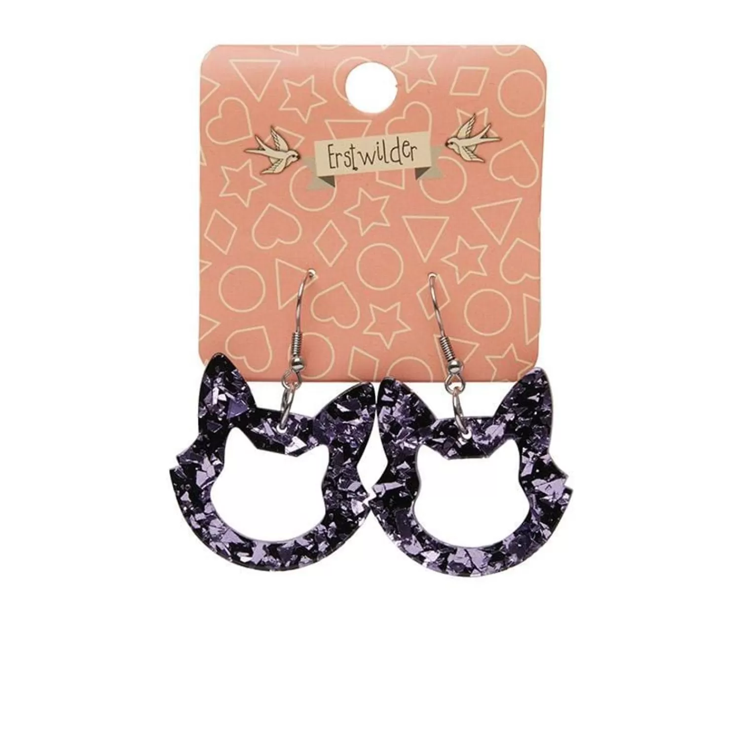 Cat Head Chunky Glitter Resin Drop Earrings - Purple*Erstwilder Shop