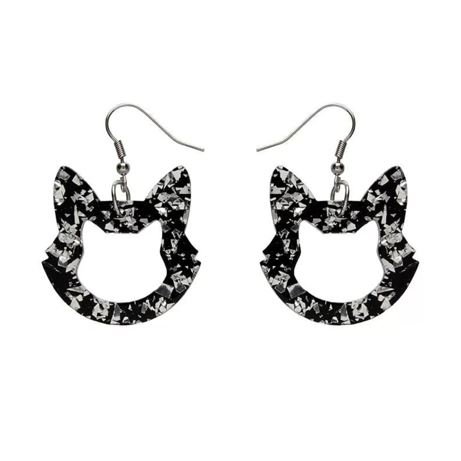 Cat Head Chunky Glitter Resin Drop Earrings - Silver*Erstwilder Best Sale