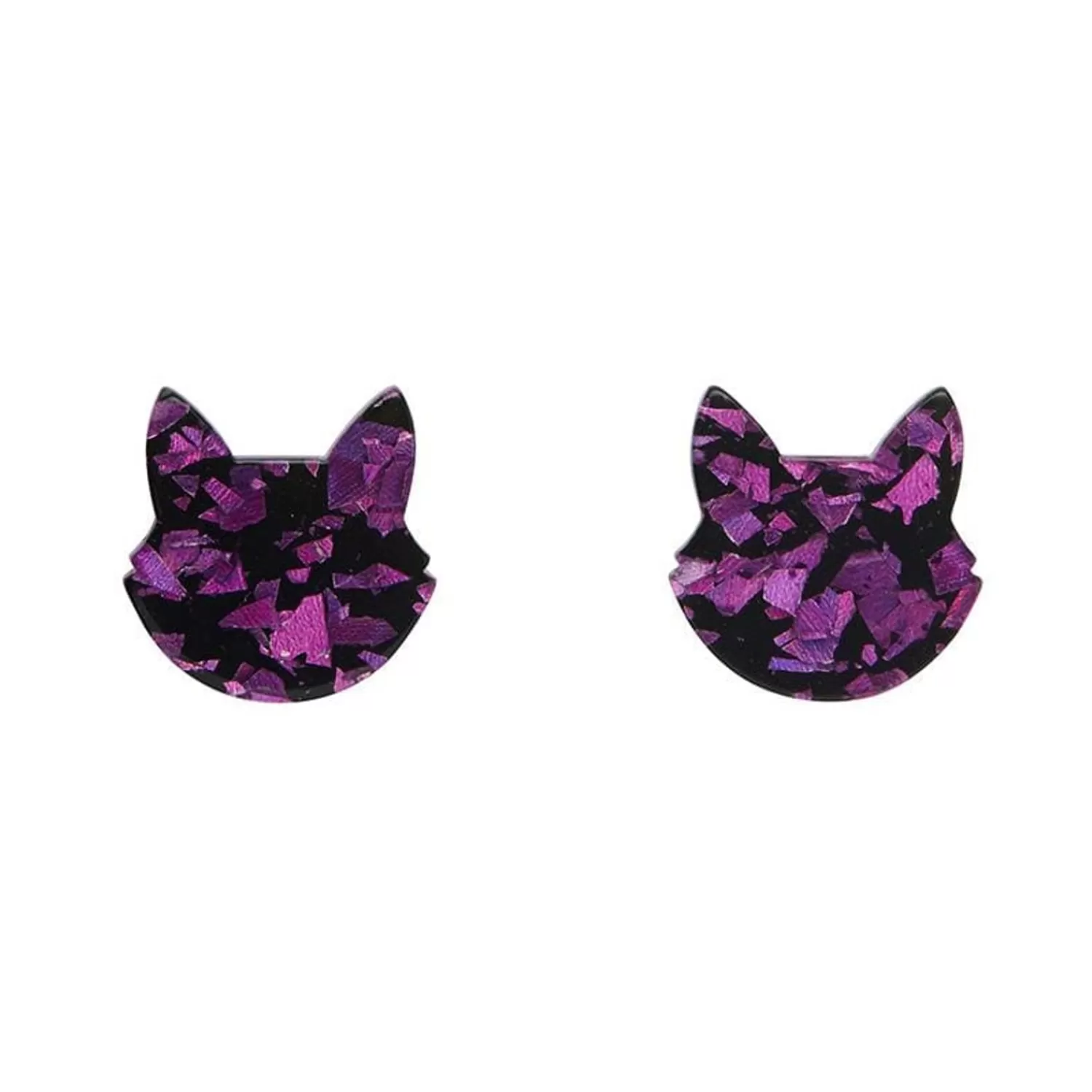 Cat Head Chunky Glitter Resin Stud Earrings - Purple*Erstwilder Cheap