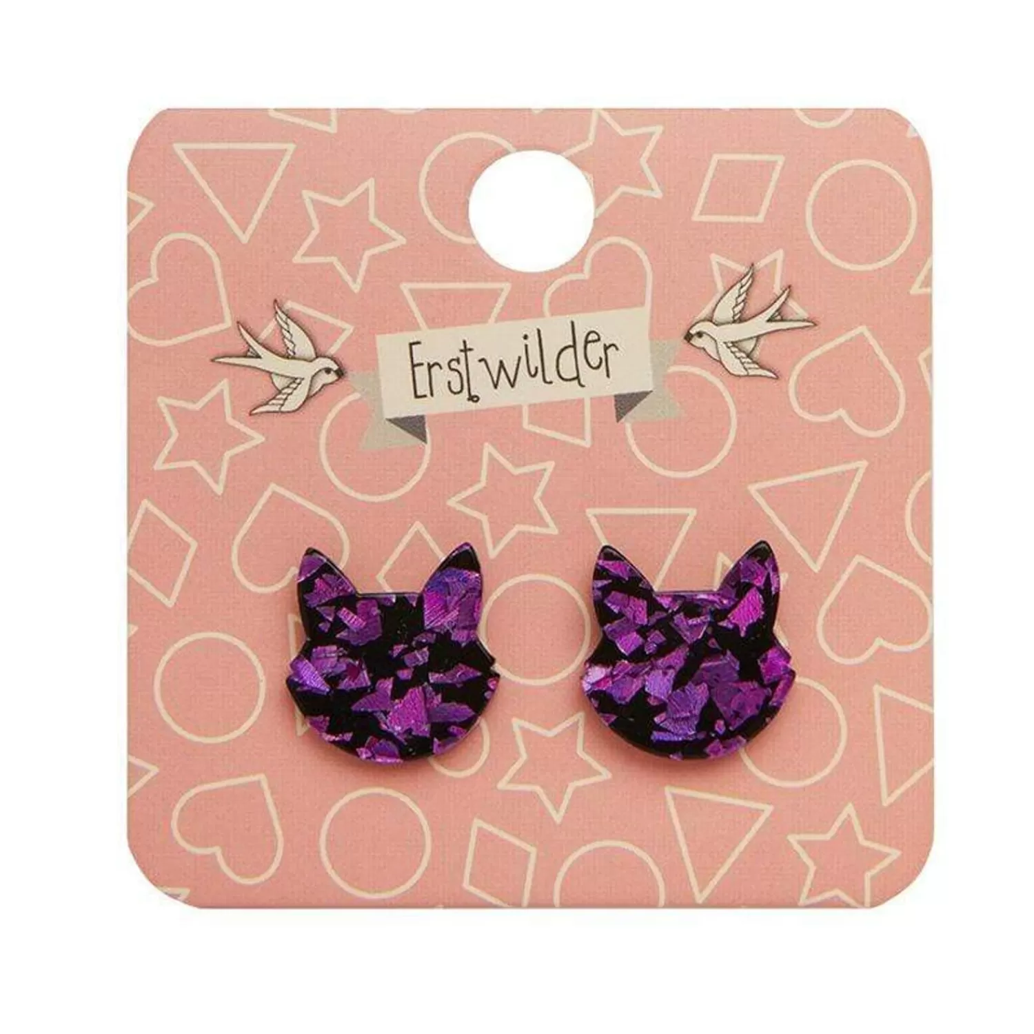 Cat Head Chunky Glitter Resin Stud Earrings - Purple*Erstwilder Cheap