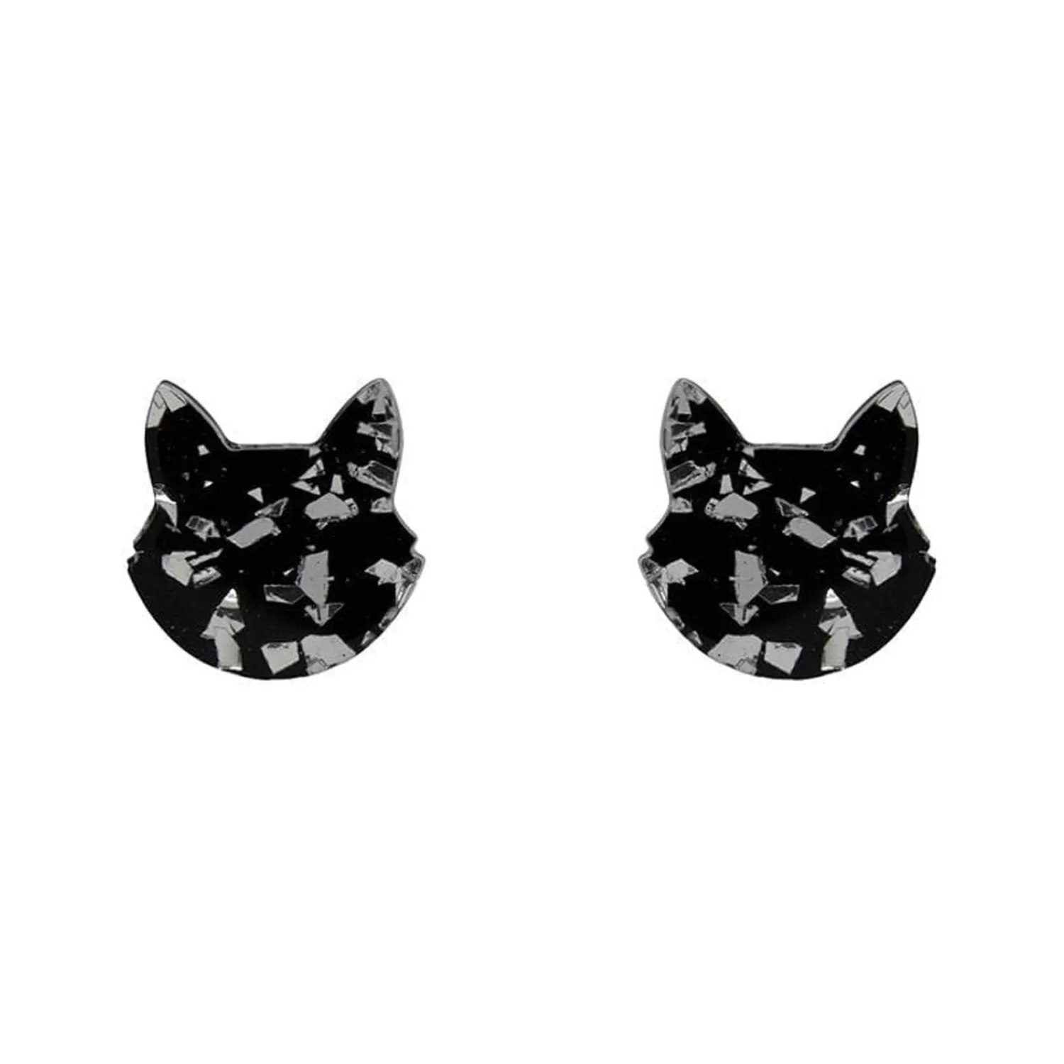 Cat Head Chunky Glitter Resin Stud Earrings - Silver*Erstwilder Sale