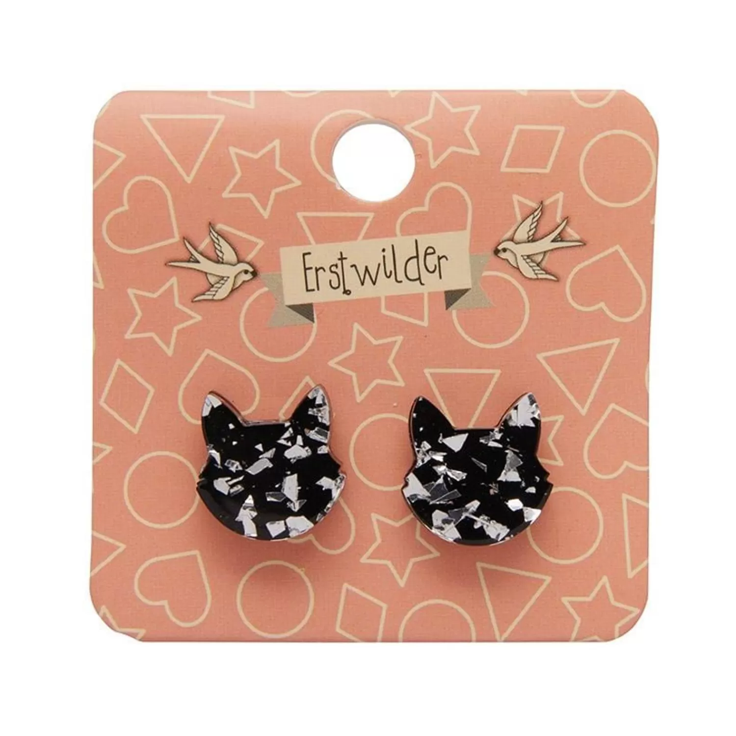 Cat Head Chunky Glitter Resin Stud Earrings - Silver*Erstwilder Sale