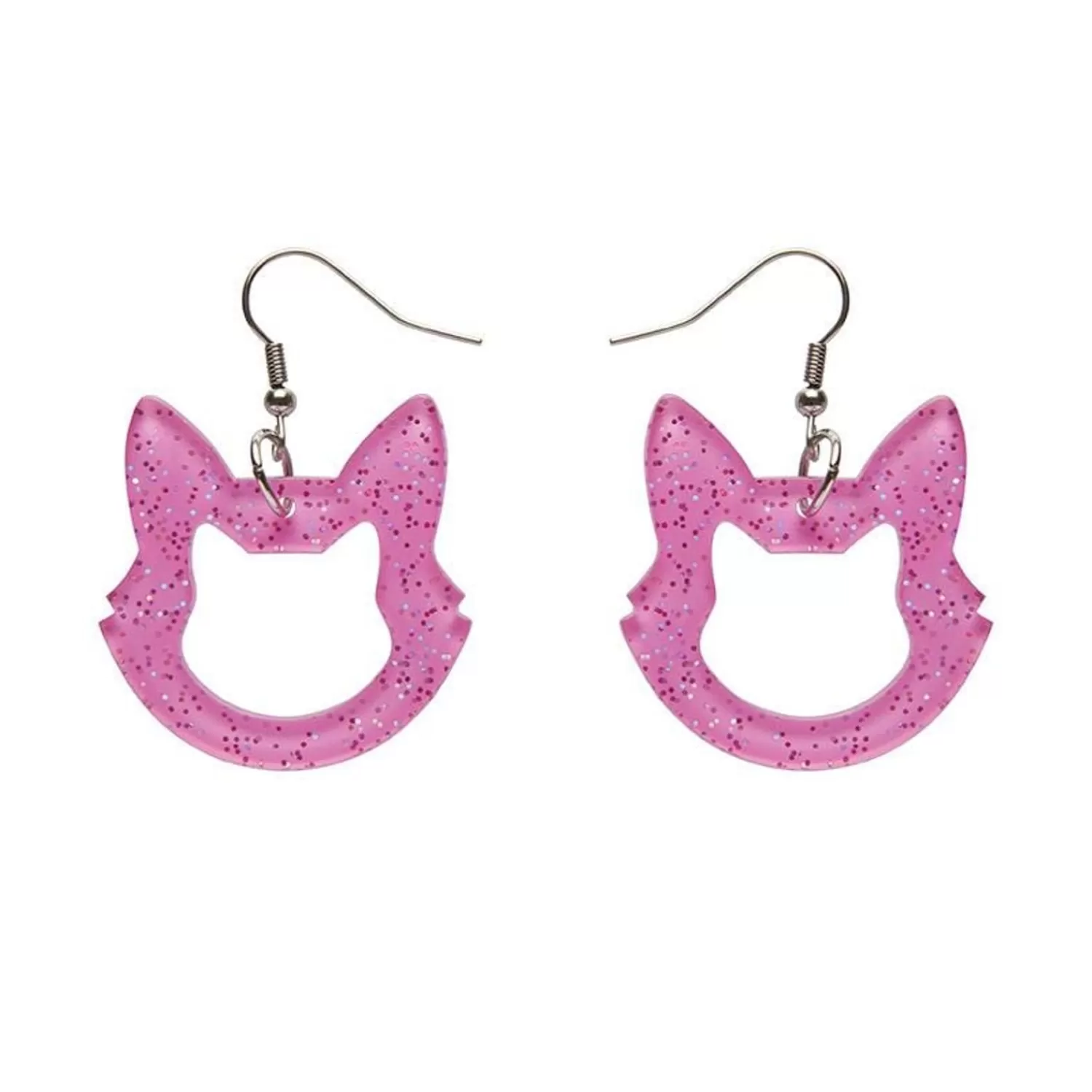 Cat Head Glitter Resin Drop Earrings - Pink*Erstwilder Shop