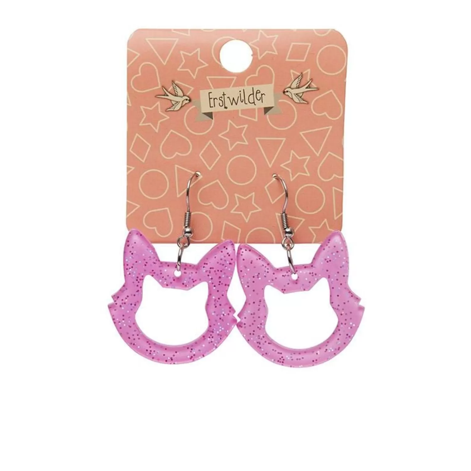 Cat Head Glitter Resin Drop Earrings - Pink*Erstwilder Shop