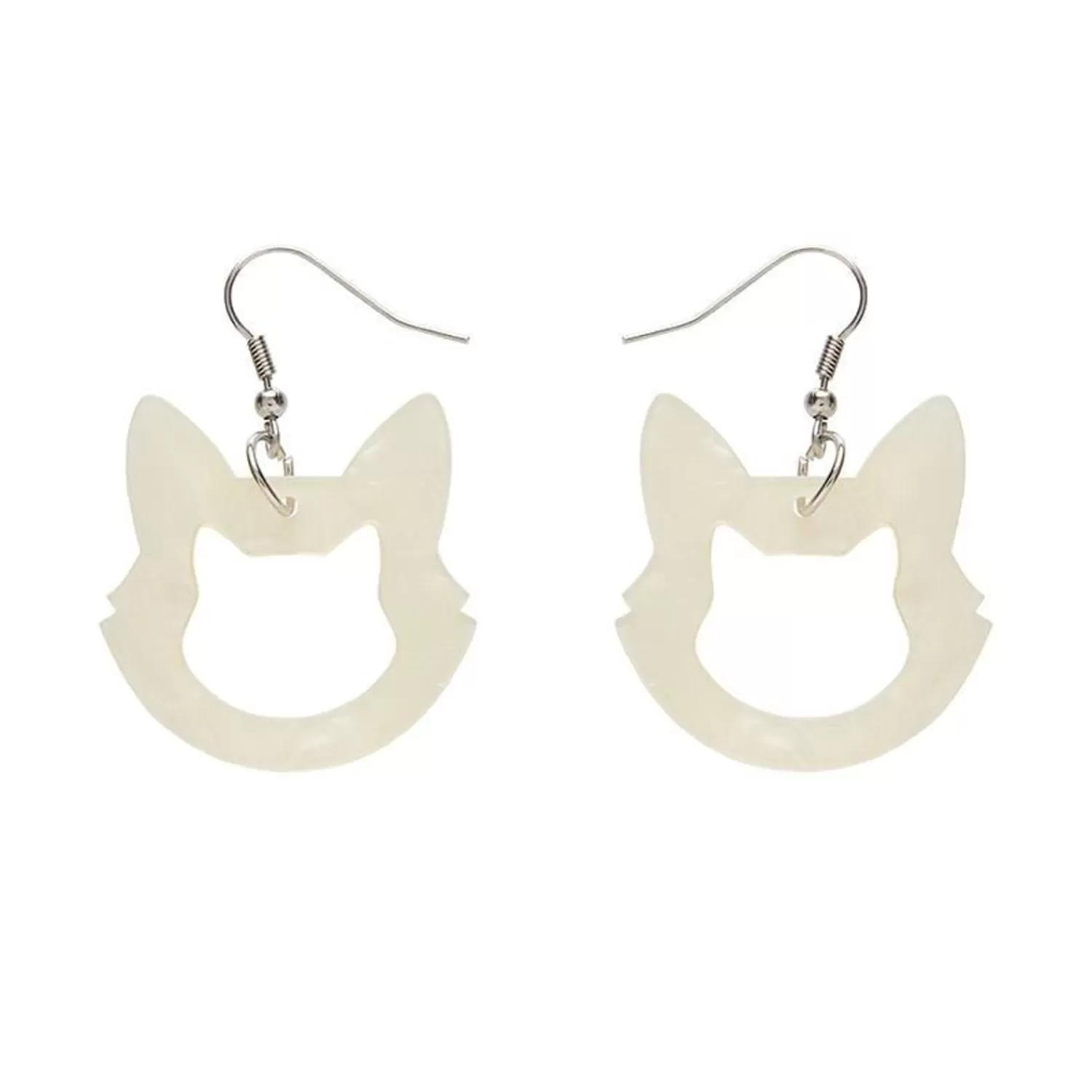 Cat Head Glitter Resin Drop Earrings - White*Erstwilder Fashion