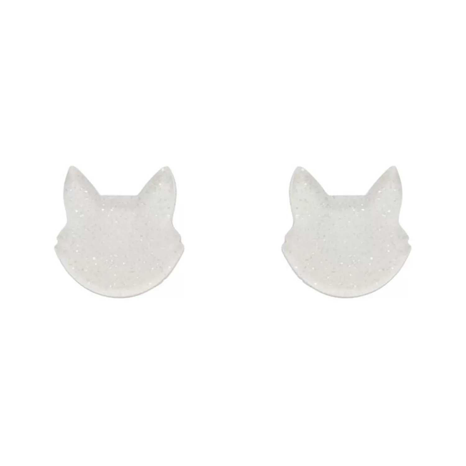 Cat Head Glitter Resin Stud Earrings - White*Erstwilder Flash Sale