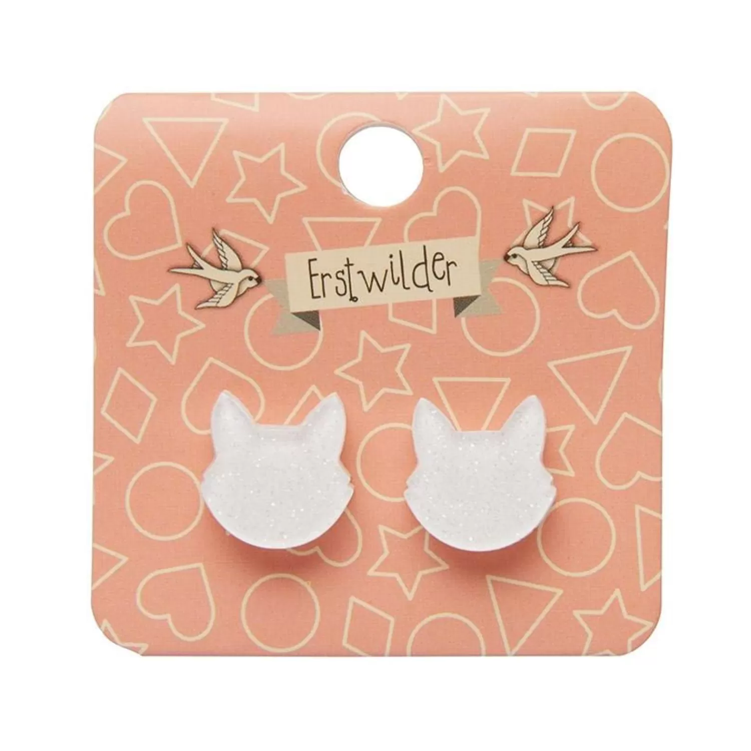 Cat Head Glitter Resin Stud Earrings - White*Erstwilder Flash Sale