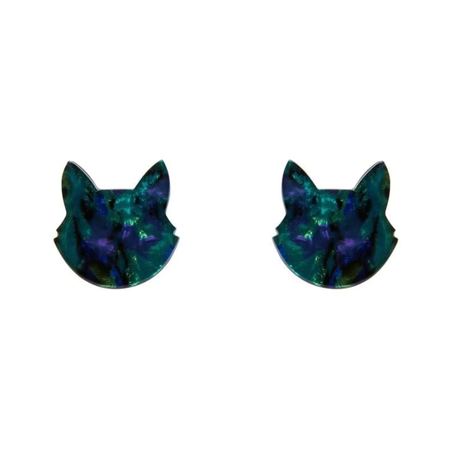 Cat Head Lava Resin Stud Earrings - Green*Erstwilder Outlet