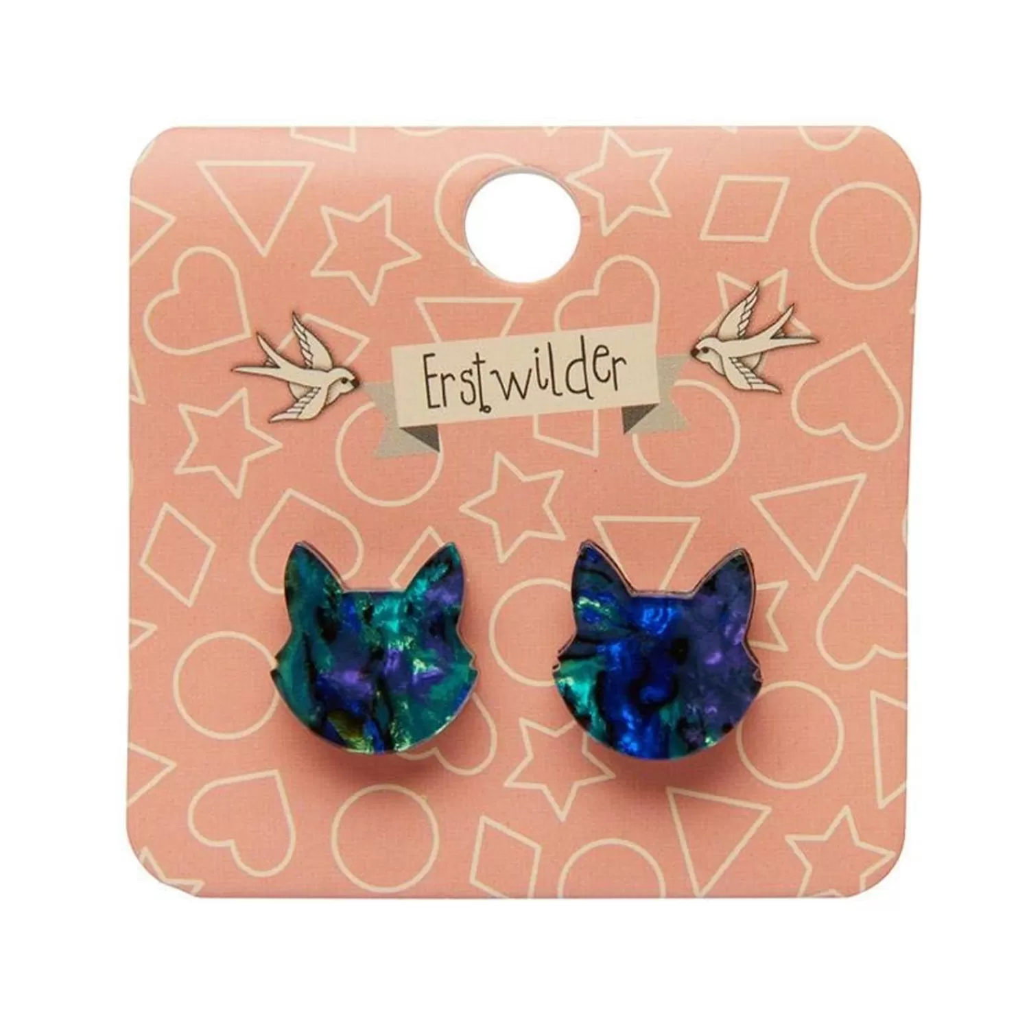 Cat Head Lava Resin Stud Earrings - Green*Erstwilder Outlet