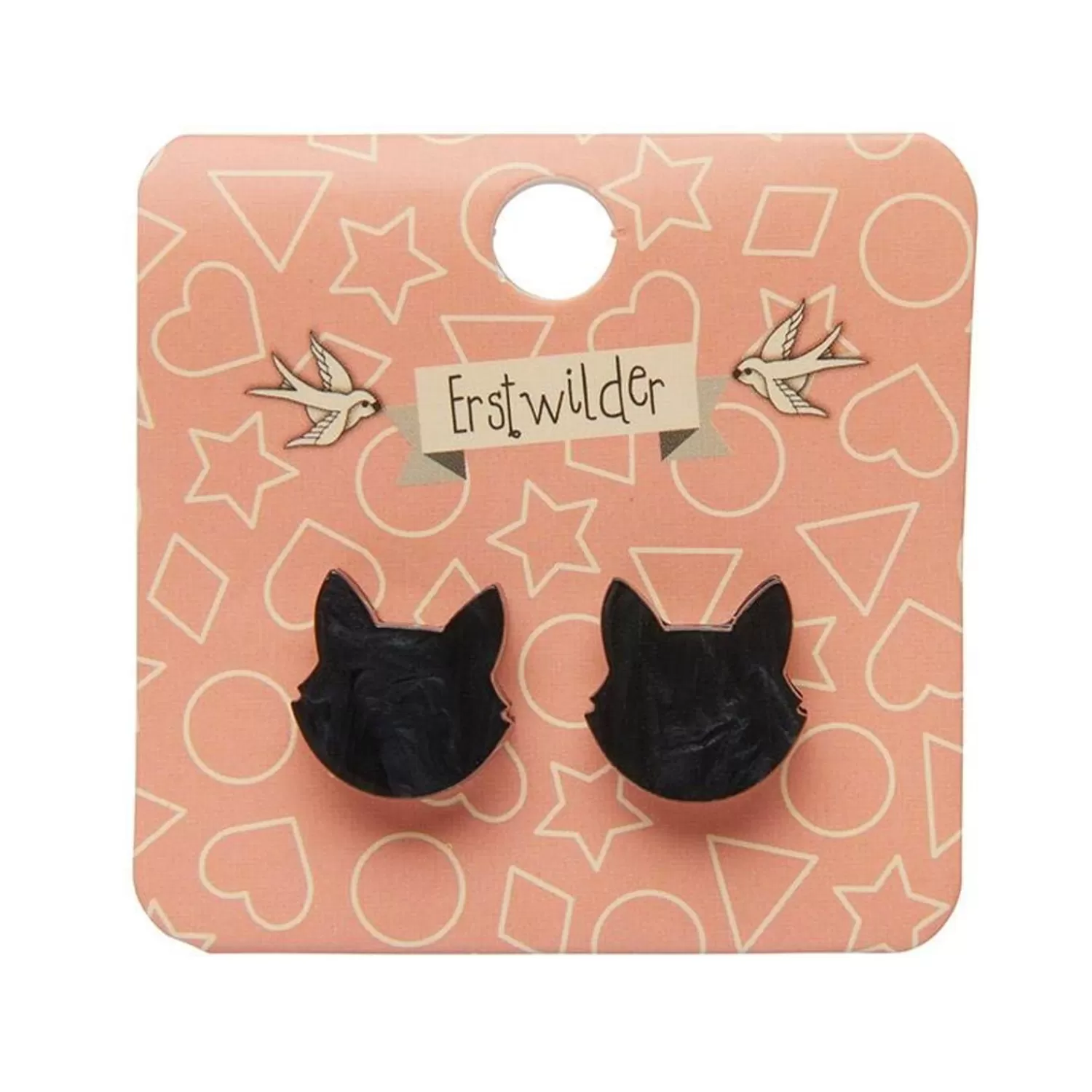 Cat Head Ripple Resin Stud Earrings - Black*Erstwilder Cheap