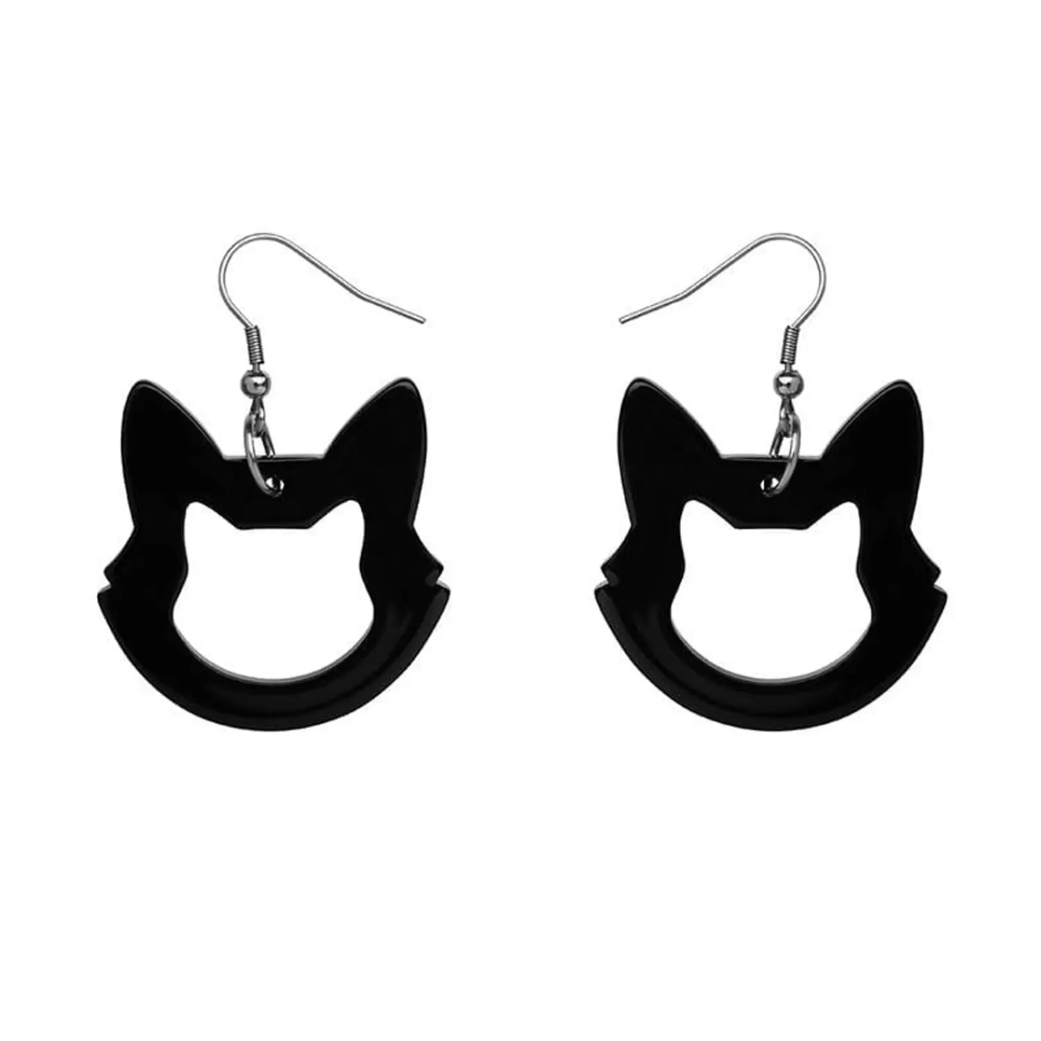 Cat Head Solid Resin Drop Earrings - Black*Erstwilder Best