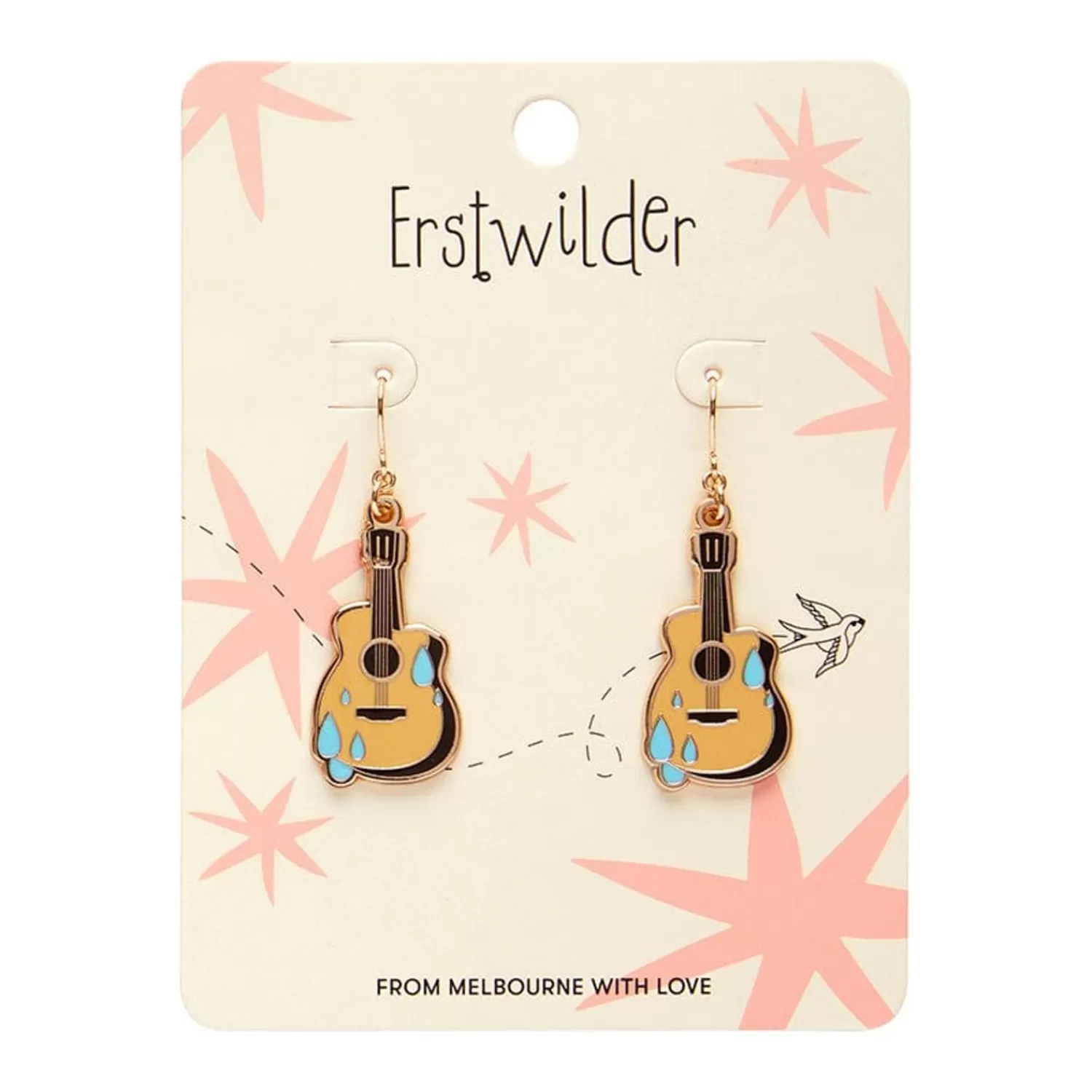 Guitar Blues Enamel Drop Earrings*Erstwilder Clearance