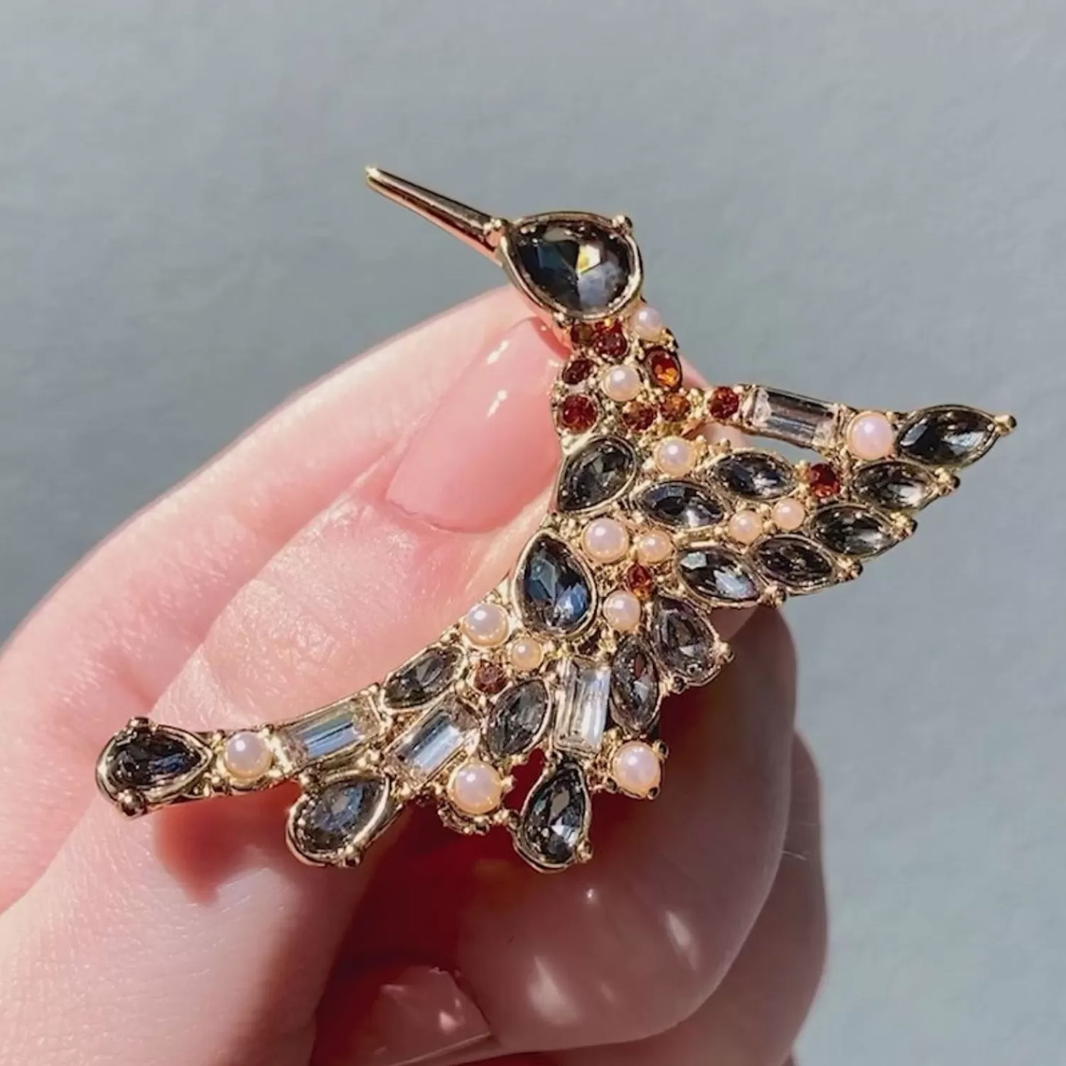 Halcyon Hummingbird Stone Set Crystal Brooch*Erstwilder New