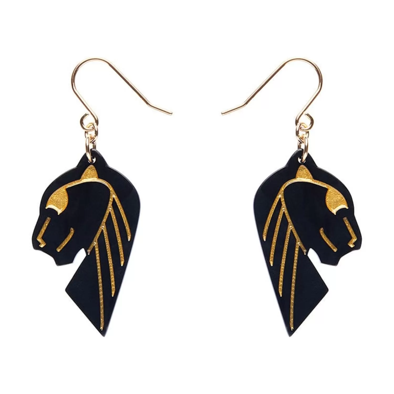 Jaguar Solid Black Resin Drop Earrings - Gold*Erstwilder Cheap