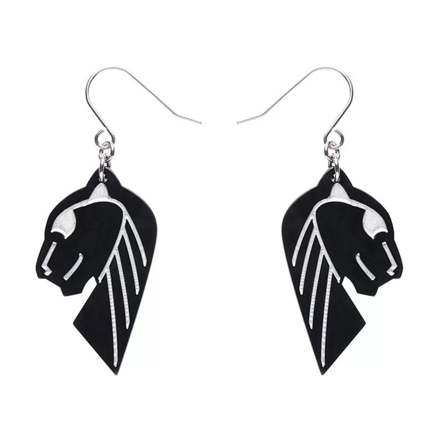 Jaguar Solid Black Resin Drop Earrings - Silver*Erstwilder Store