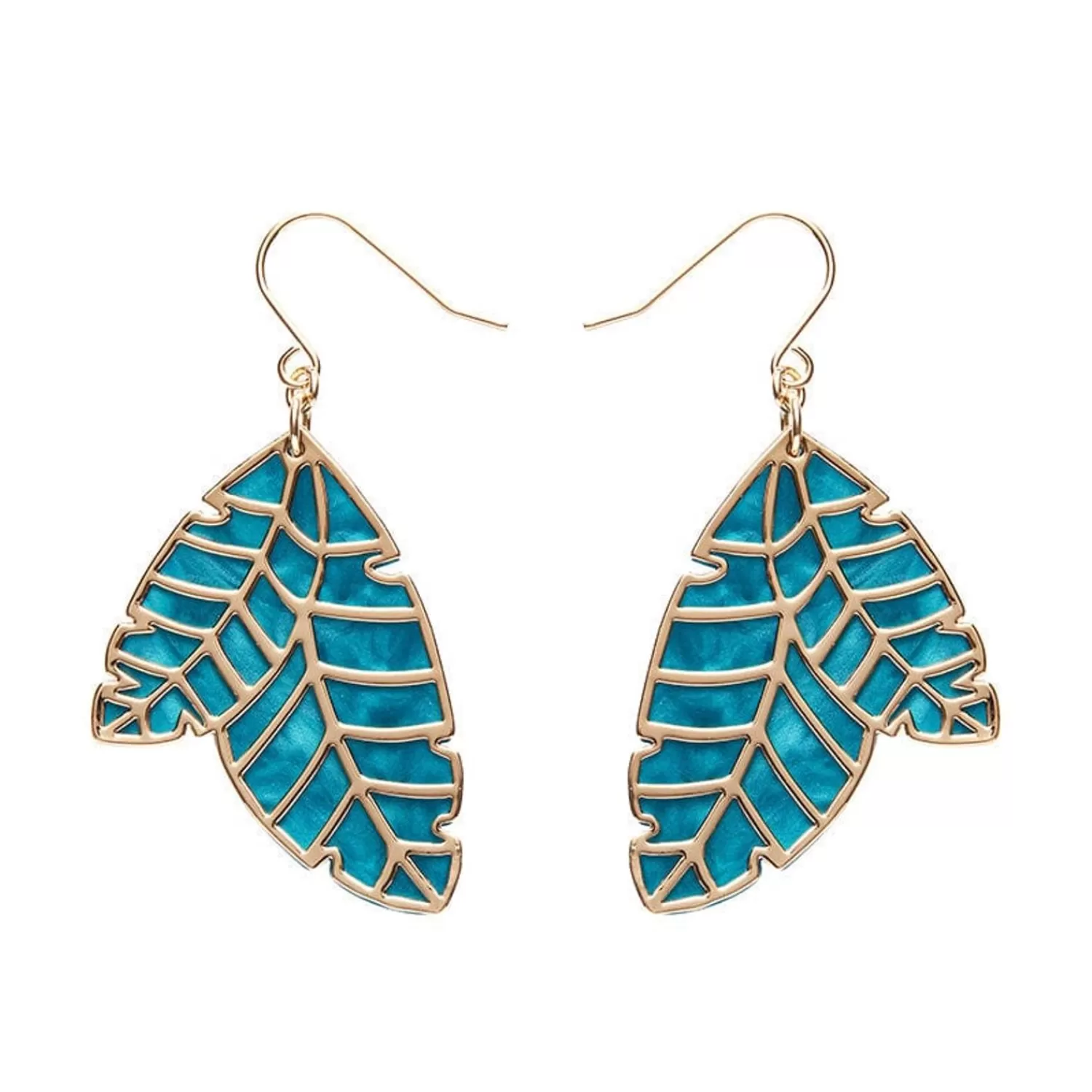 Leaf Textured Emerald Resin Drop Earrings - Gold*Erstwilder Store