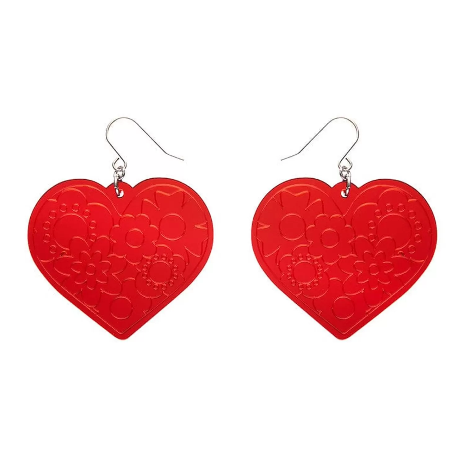 Love Heart Mirror Drop Earrings - Red*Erstwilder Hot