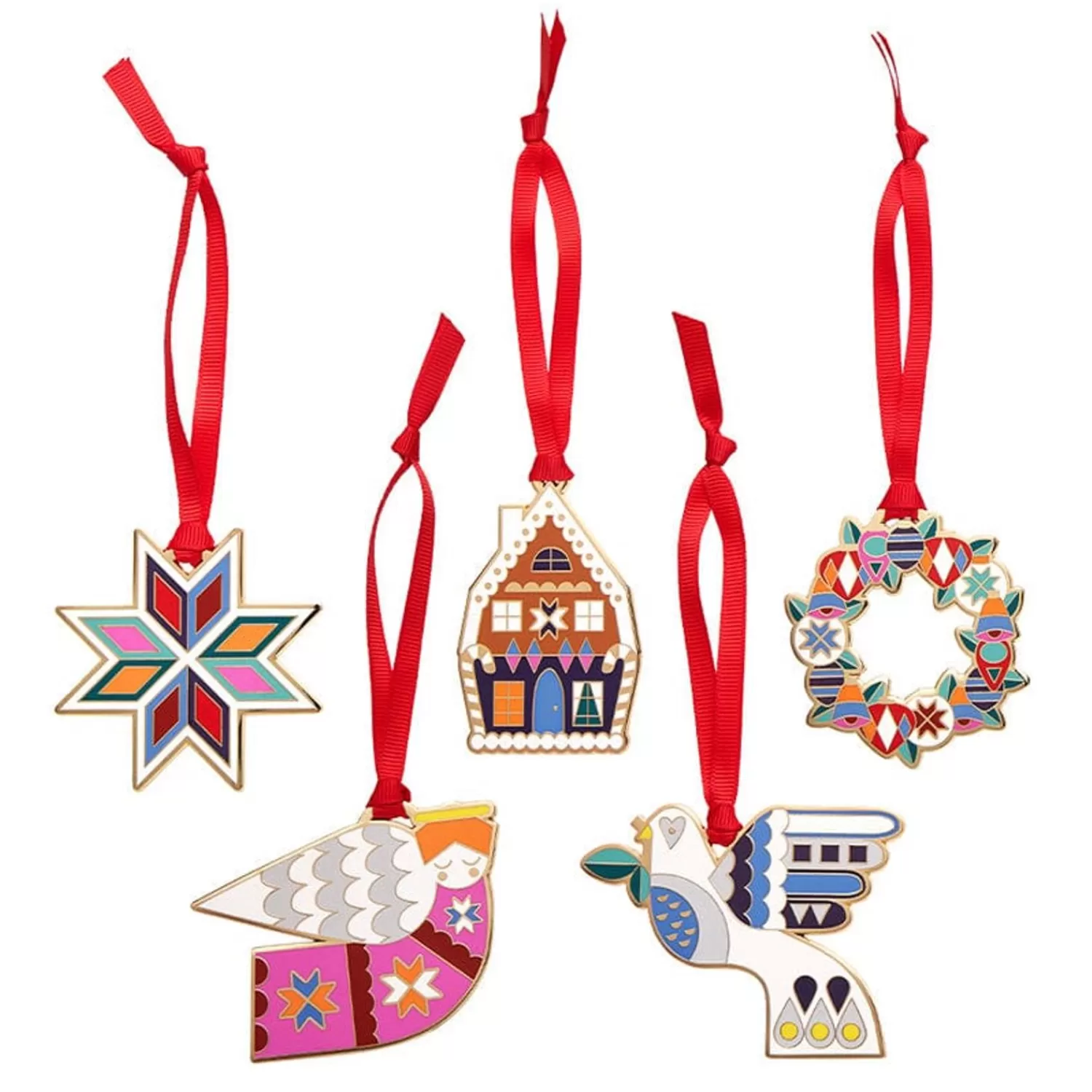 Modern Holiday Enamel Tree Ornament Pack - 5 Piece*Erstwilder Sale