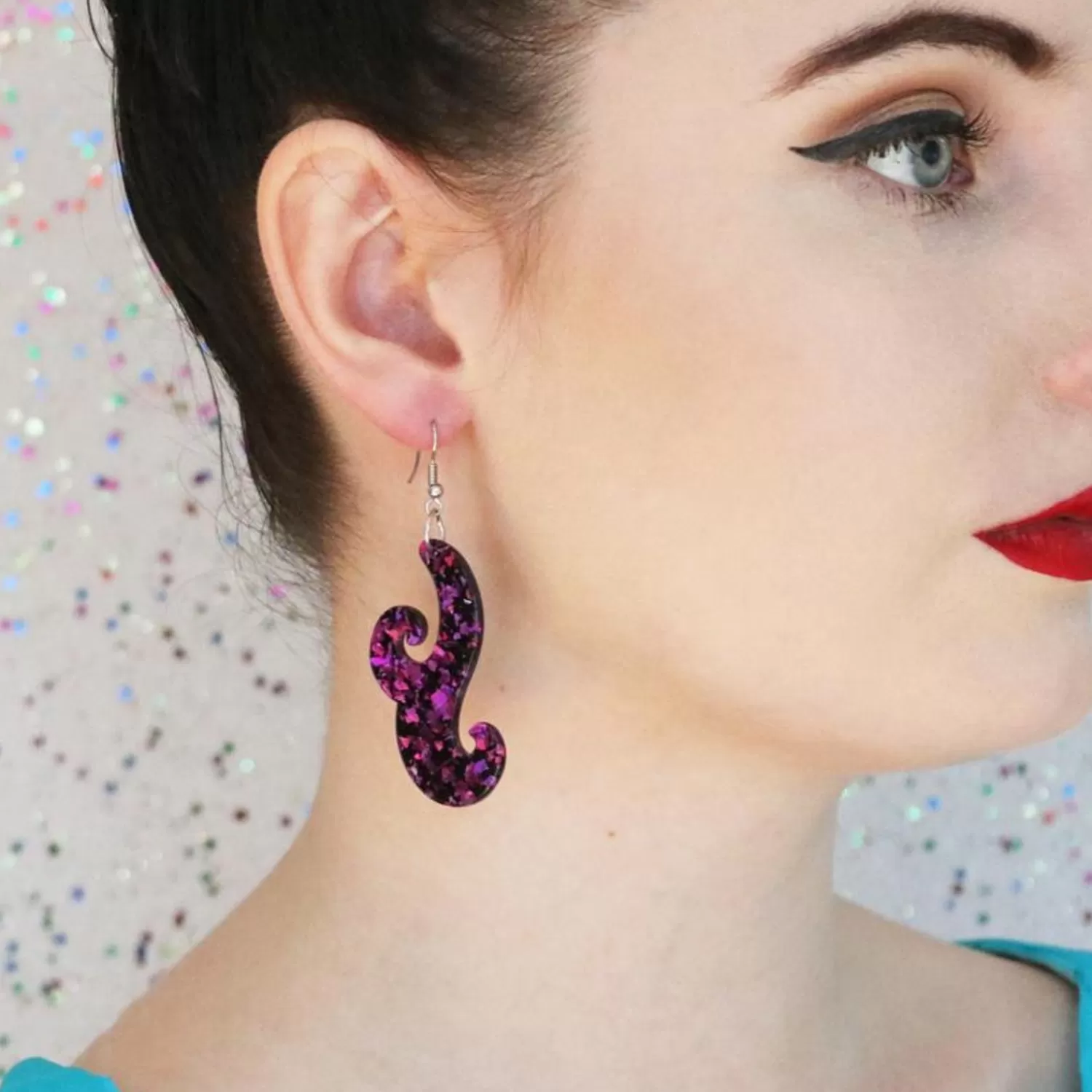 Nouveau Chunky Glitter Resin Drop Earrings - Purple*Erstwilder Outlet