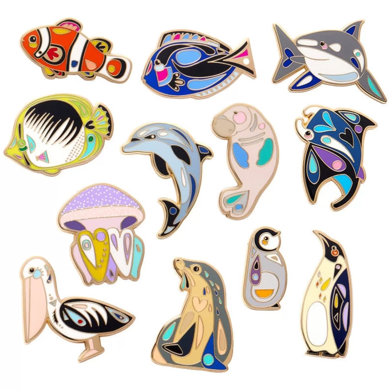 Pete Cromer Sea Life Enamel Pin Pack - 12 Piece*Erstwilder Fashion