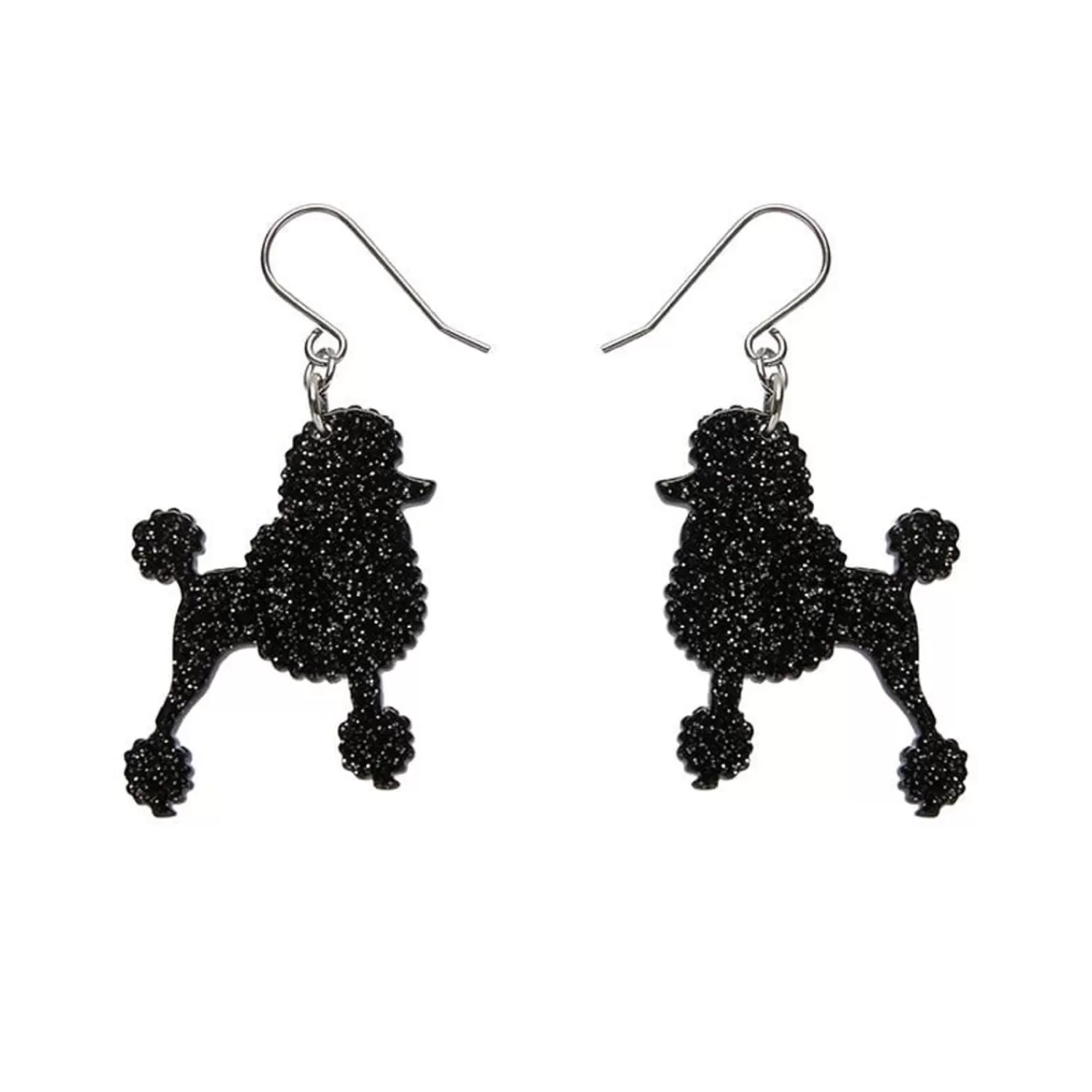 Poodle Glitter Hook Drop Earrings - Black*Erstwilder Flash Sale