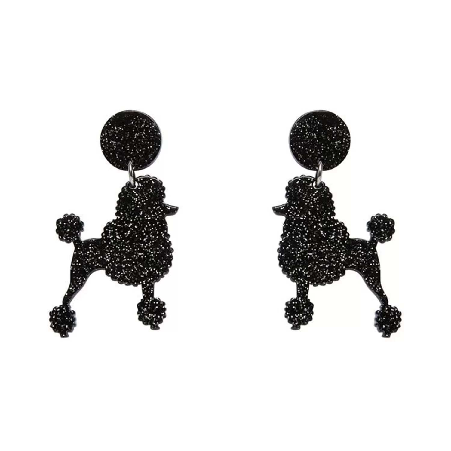 Poodle Glitter Post Drop Earrings - Black*Erstwilder Clearance