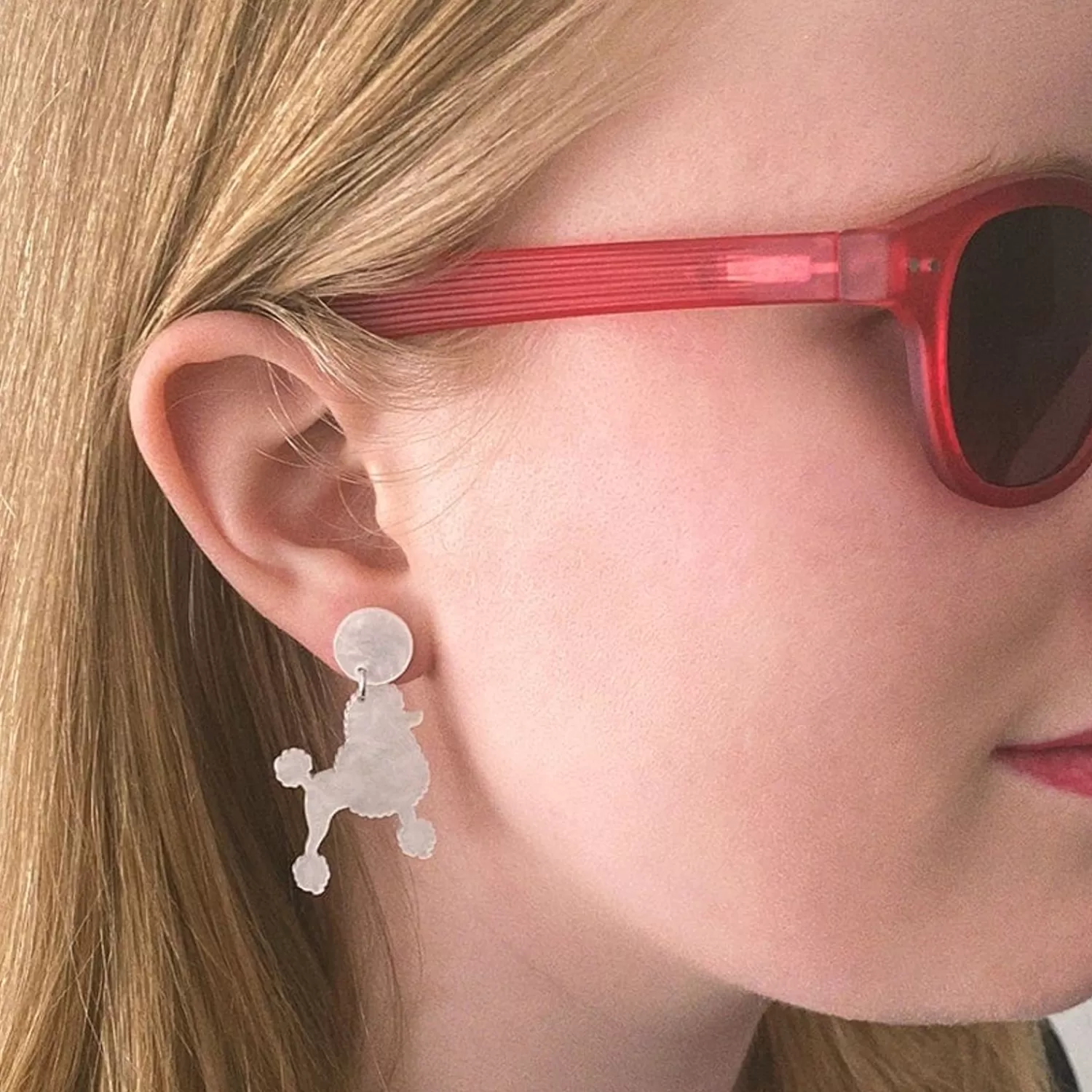 Poodle Ripple Post Drop Earrings - White*Erstwilder Flash Sale