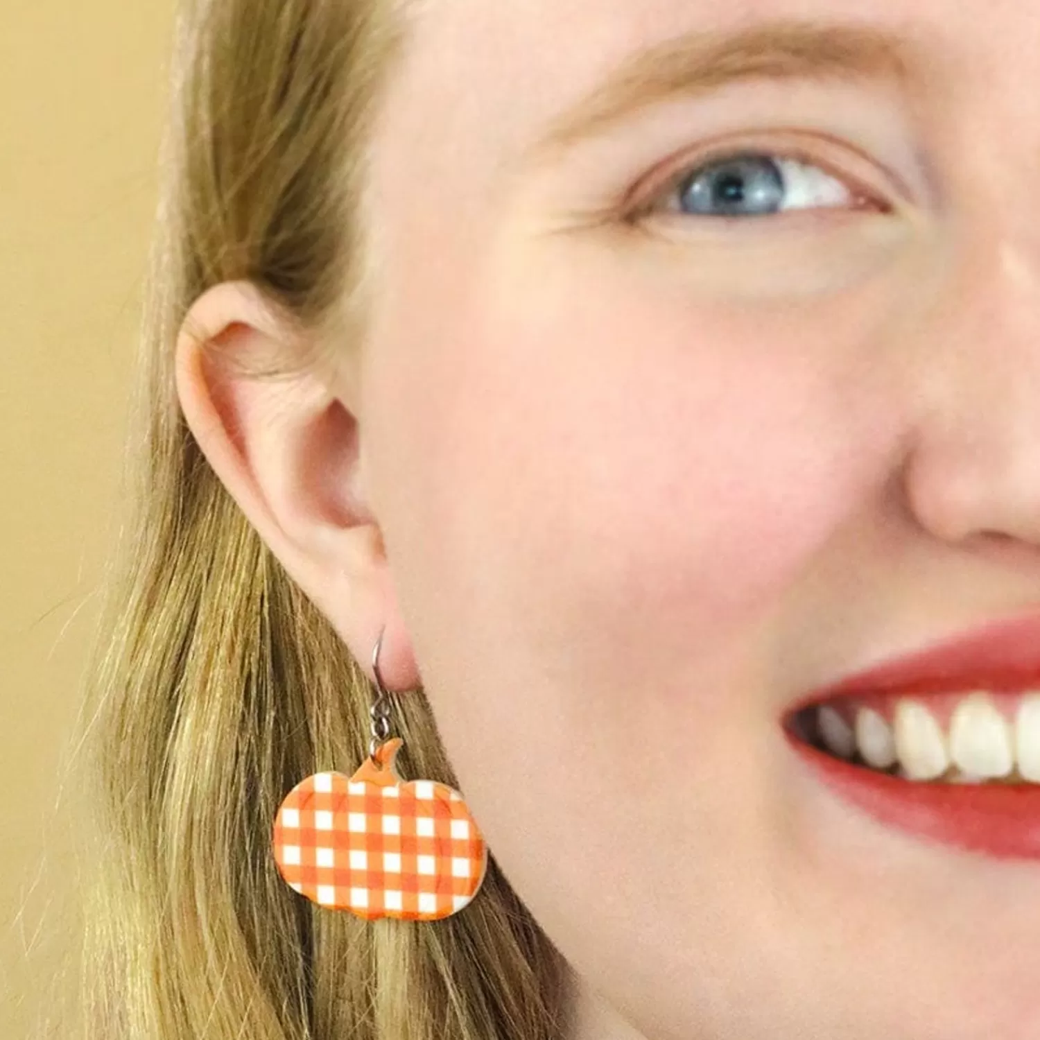 Pumpkin Gingham Drop Earrings - Orange*Erstwilder Hot