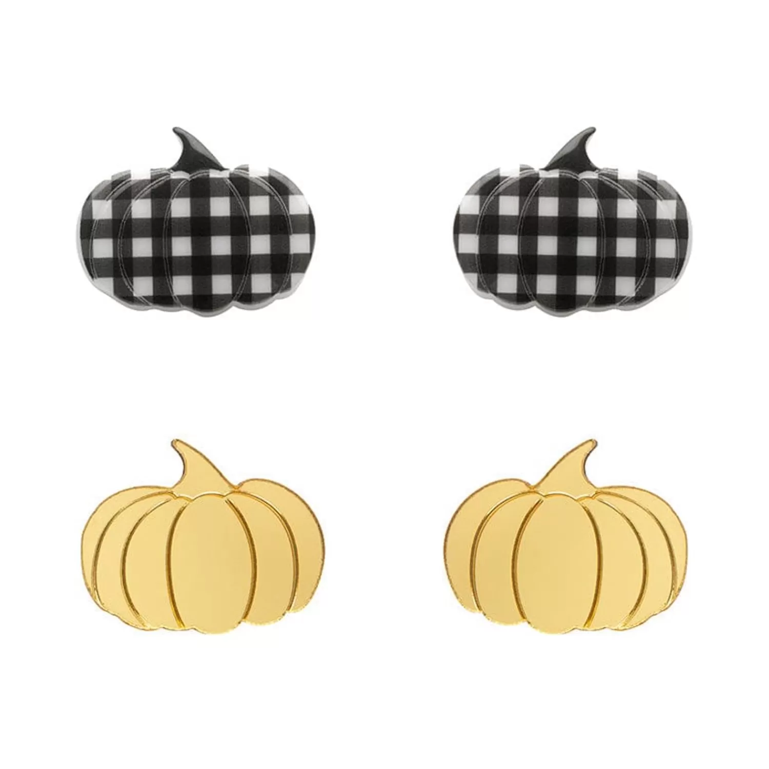 Pumpkin Patch Stud Earrings Set - Gold & Black Gingham*Erstwilder New