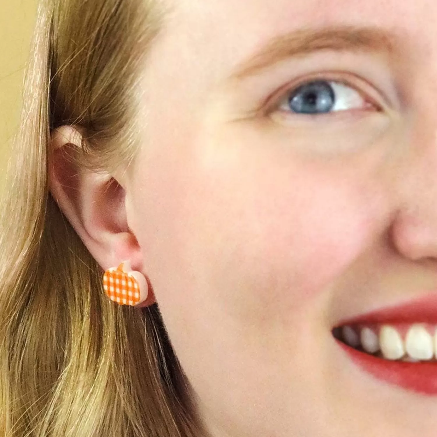 Pumpkin Patch Stud Earrings Set - Orange & Orange Gingham*Erstwilder Store