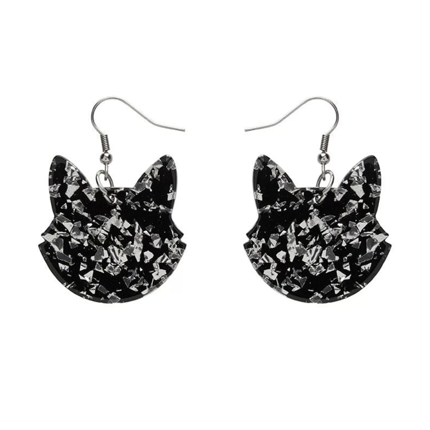 Solid Cat Head Chunky Glitter Resin Drop Earrings - Silver*Erstwilder Fashion