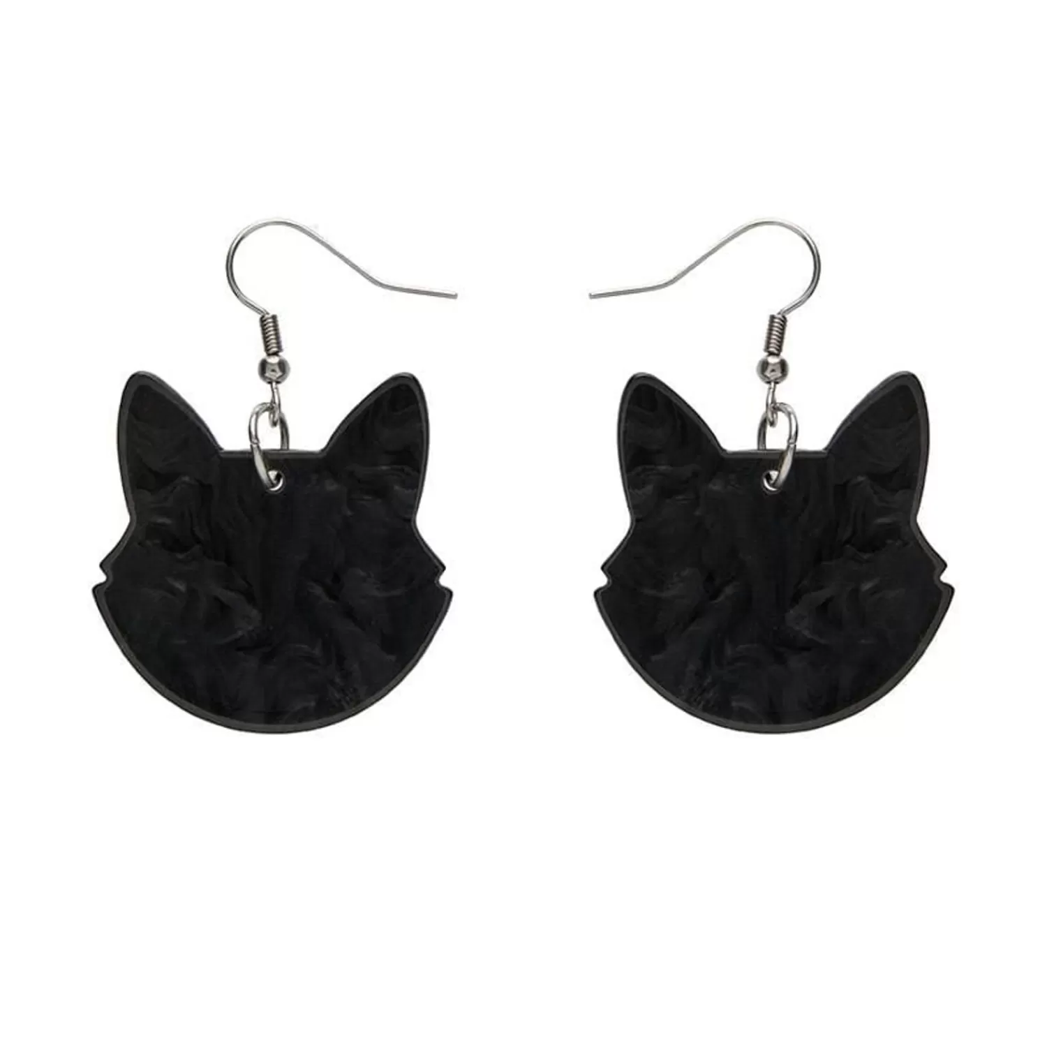 Solid Cat Head Ripple Resin Drop Earrings - Black*Erstwilder Hot