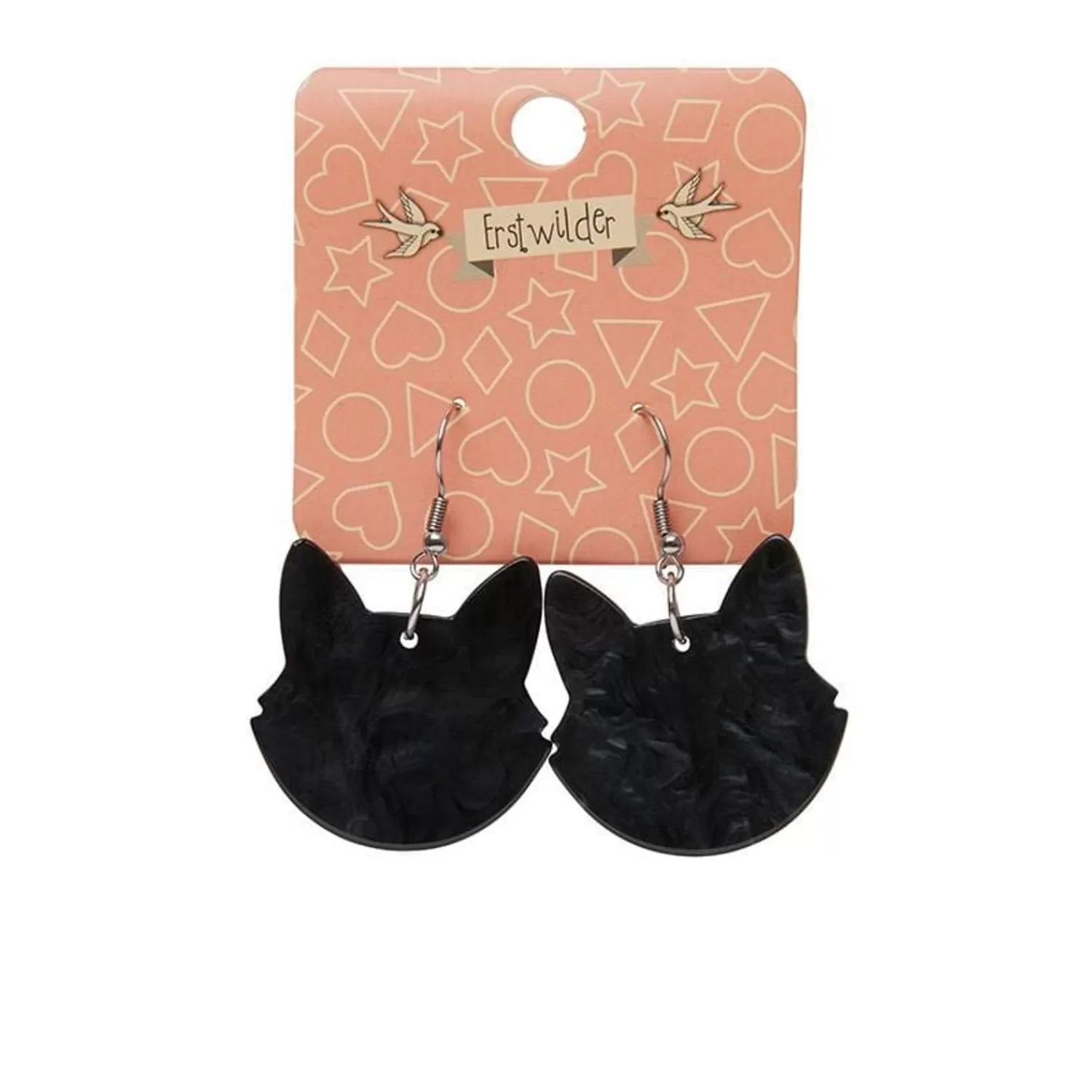 Solid Cat Head Ripple Resin Drop Earrings - Black*Erstwilder Hot