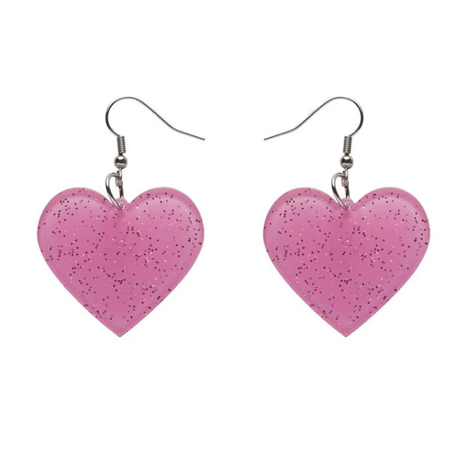 Solid Heart Glitter Resin Drop Earrings - Pink*Erstwilder Flash Sale