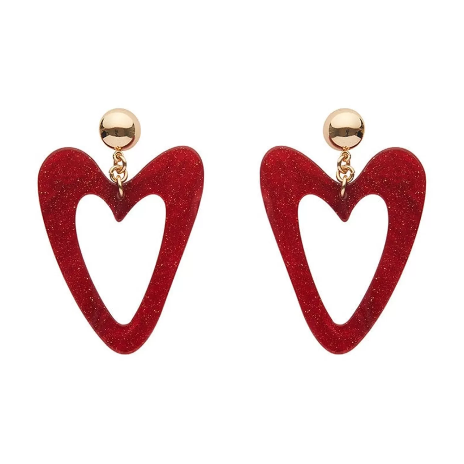 Statement Glitter Ripple Resin Heart Drop Earrings - Red*Erstwilder Clearance